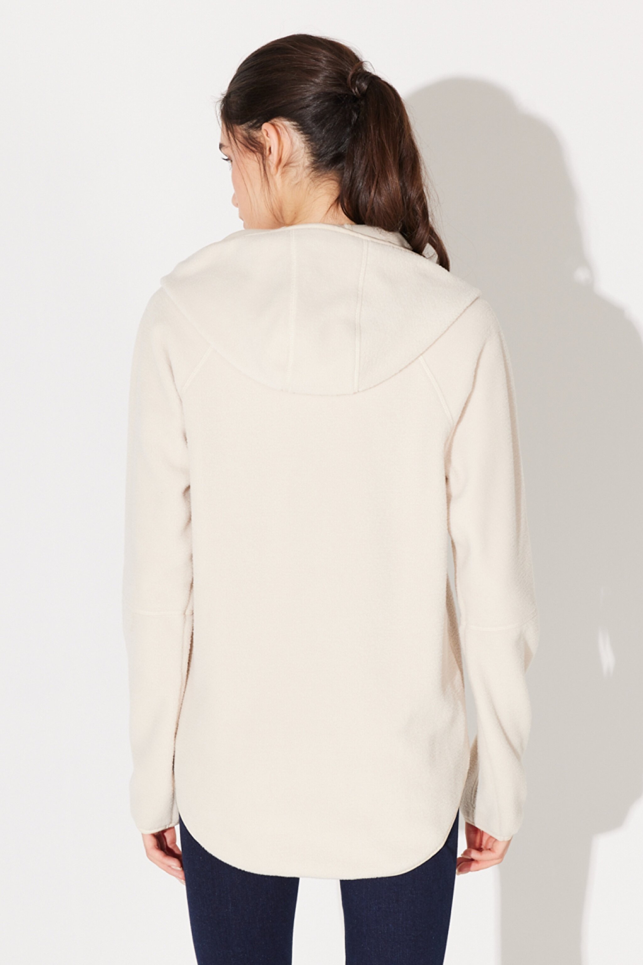 Regular Fit Normal Kesim Kapüşonlu Tam Fermuarlı Ekru Sherpa Ceket - Ecru-L232371104 (görsel 8)
