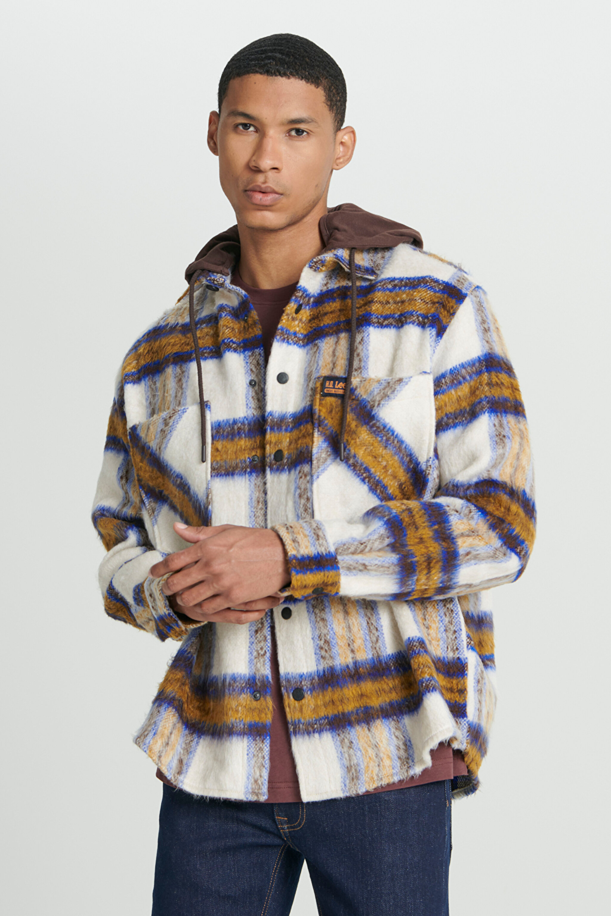 Loose Fit Rahat Kesim Kapüşonlu Çok Renkli Uzun Kollu Gömlek - Multi-L232377900
