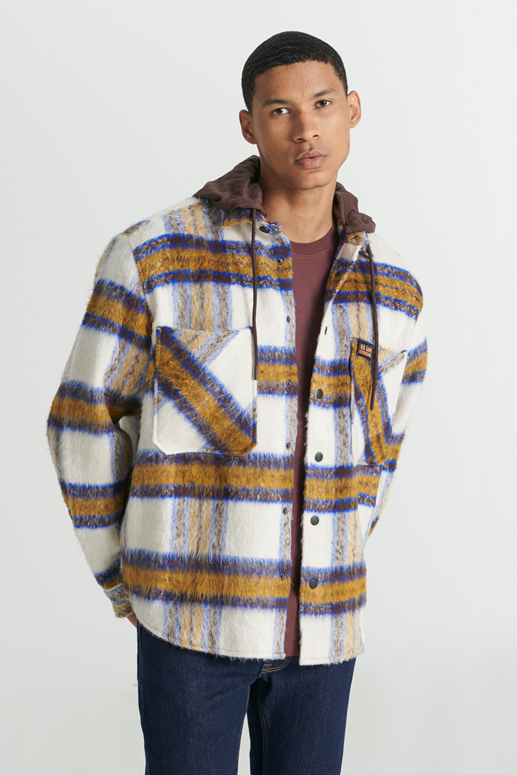 Loose Fit Rahat Kesim Kapüşonlu Çok Renkli Uzun Kollu Gömlek - Multi-L232377900 (görsel 2)