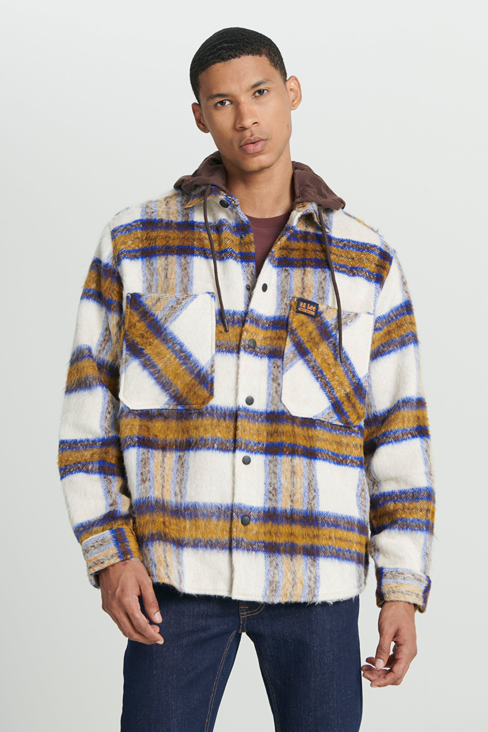 Loose Fit Rahat Kesim Kapüşonlu Çok Renkli Uzun Kollu Gömlek - Multi-L232377900 (görsel 4)