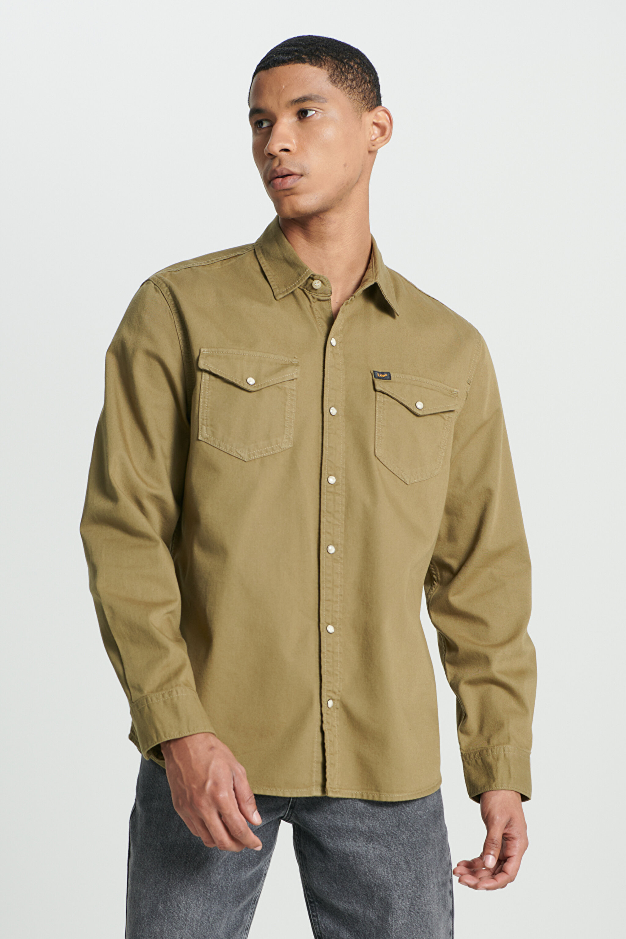 Regular Fit Normal Kesim %100 Pamuk Yeşil Uzun Kollu Gömlek - Olive-L232380308