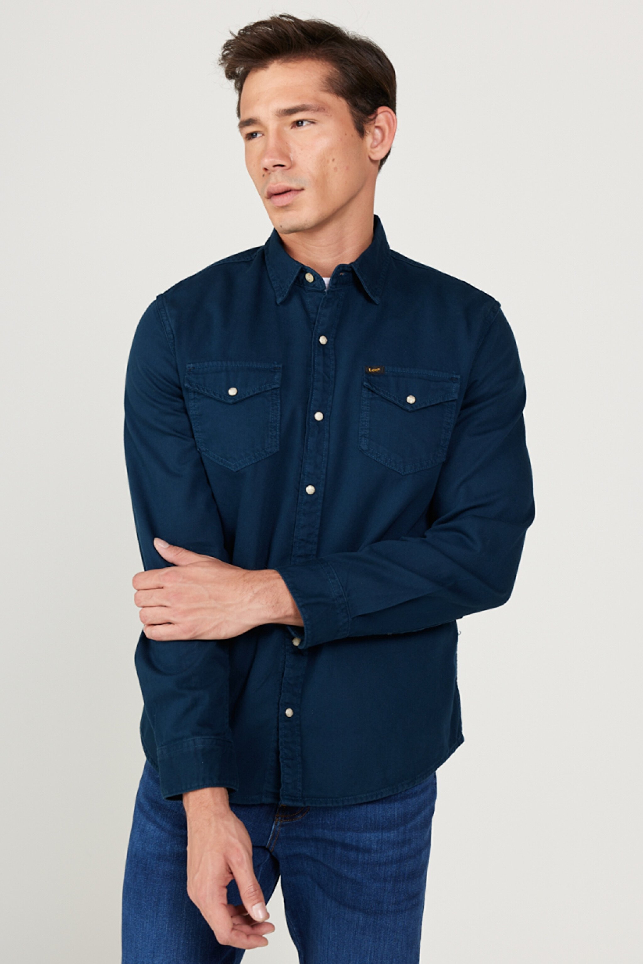 Regular Fit Normal Kesim %100 Pamuk Lacivert Uzun Kollu Gömlek - Navy-L232380410 (görsel 2)