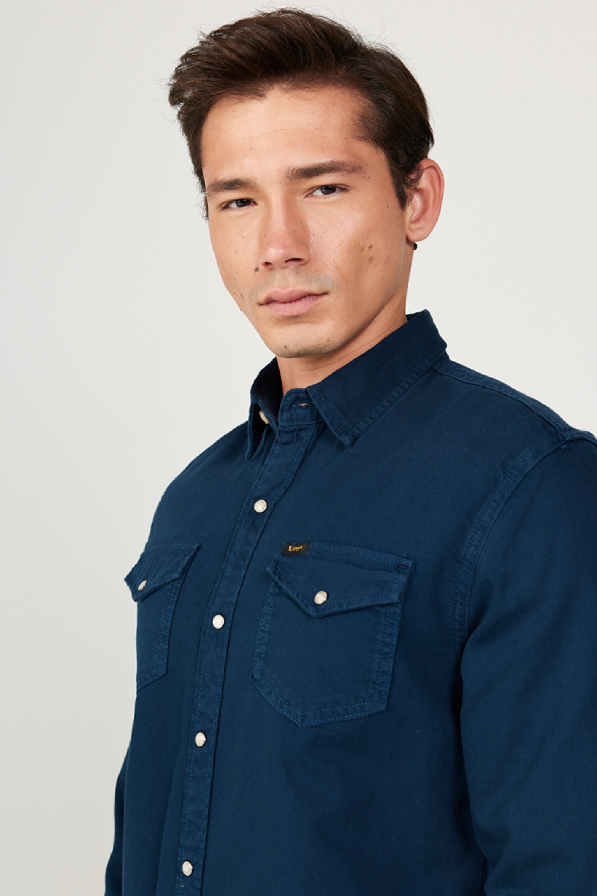 Regular Fit Normal Kesim %100 Pamuk Lacivert Uzun Kollu Gömlek - Navy-L232380410 (görsel 4)