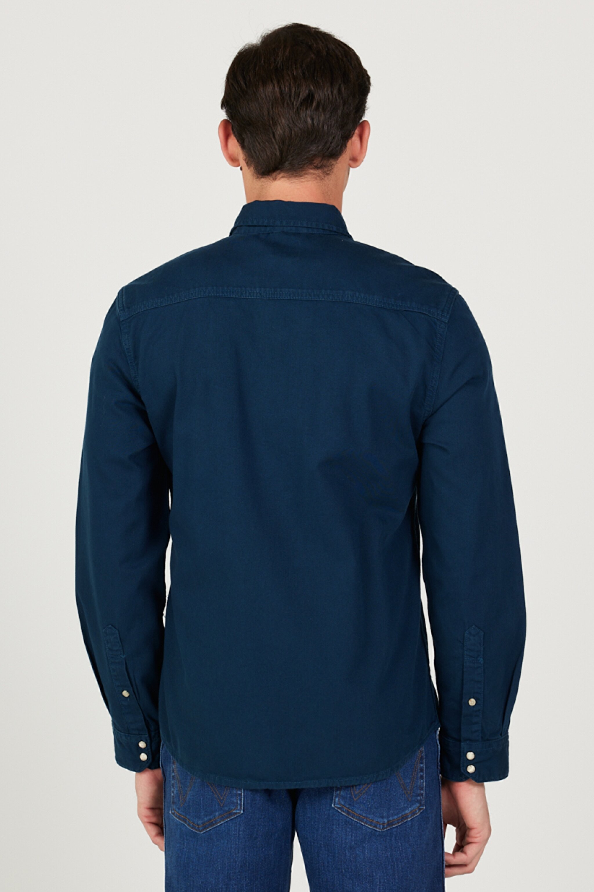Regular Fit Normal Kesim %100 Pamuk Lacivert Uzun Kollu Gömlek - Navy-L232380410 (görsel 6)