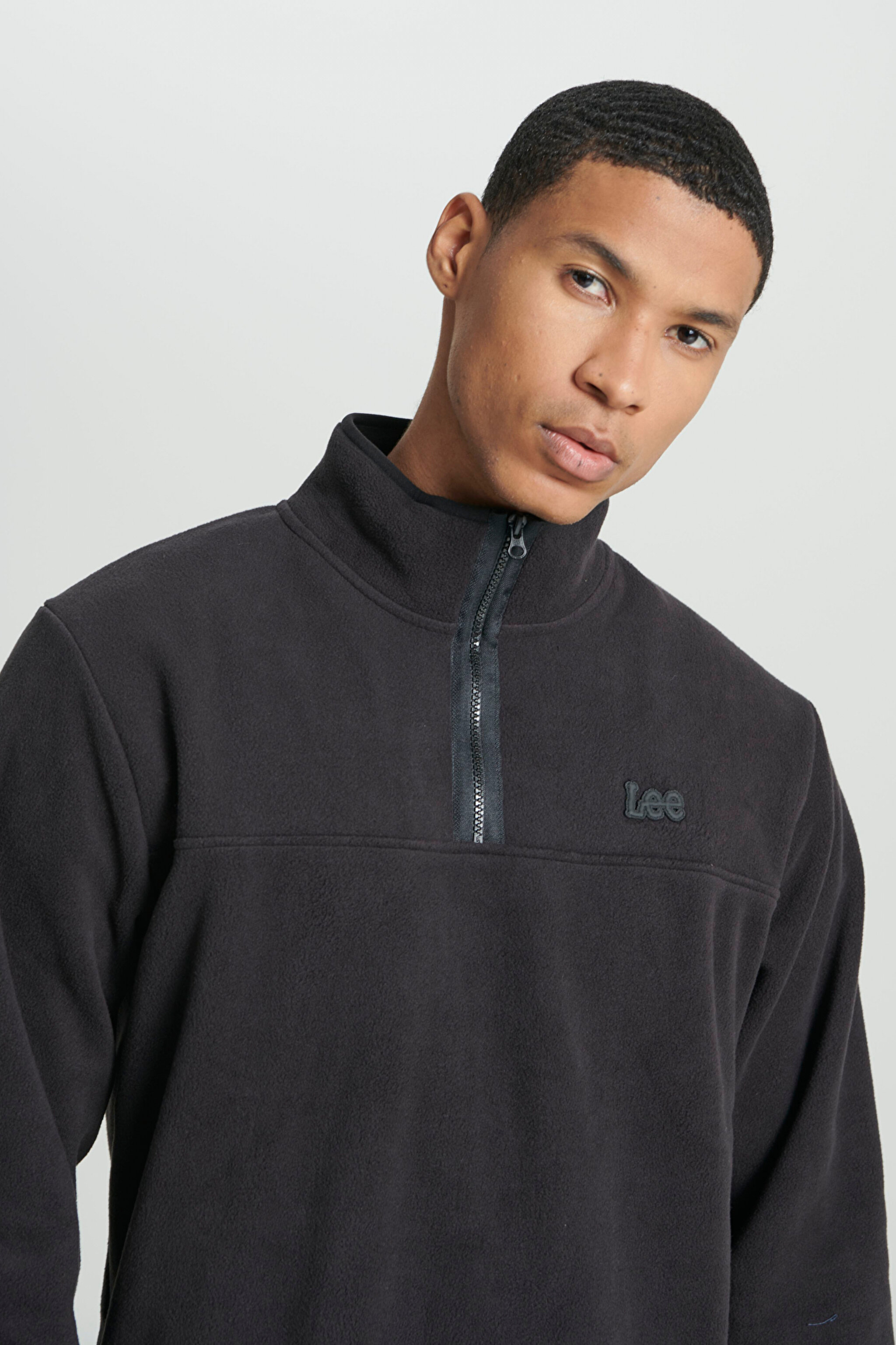 Regular Fit Normal Kesim Dik Yaka Yarım Fermuarlı Siyah Polar - Black-L232381001 (görsel 5)