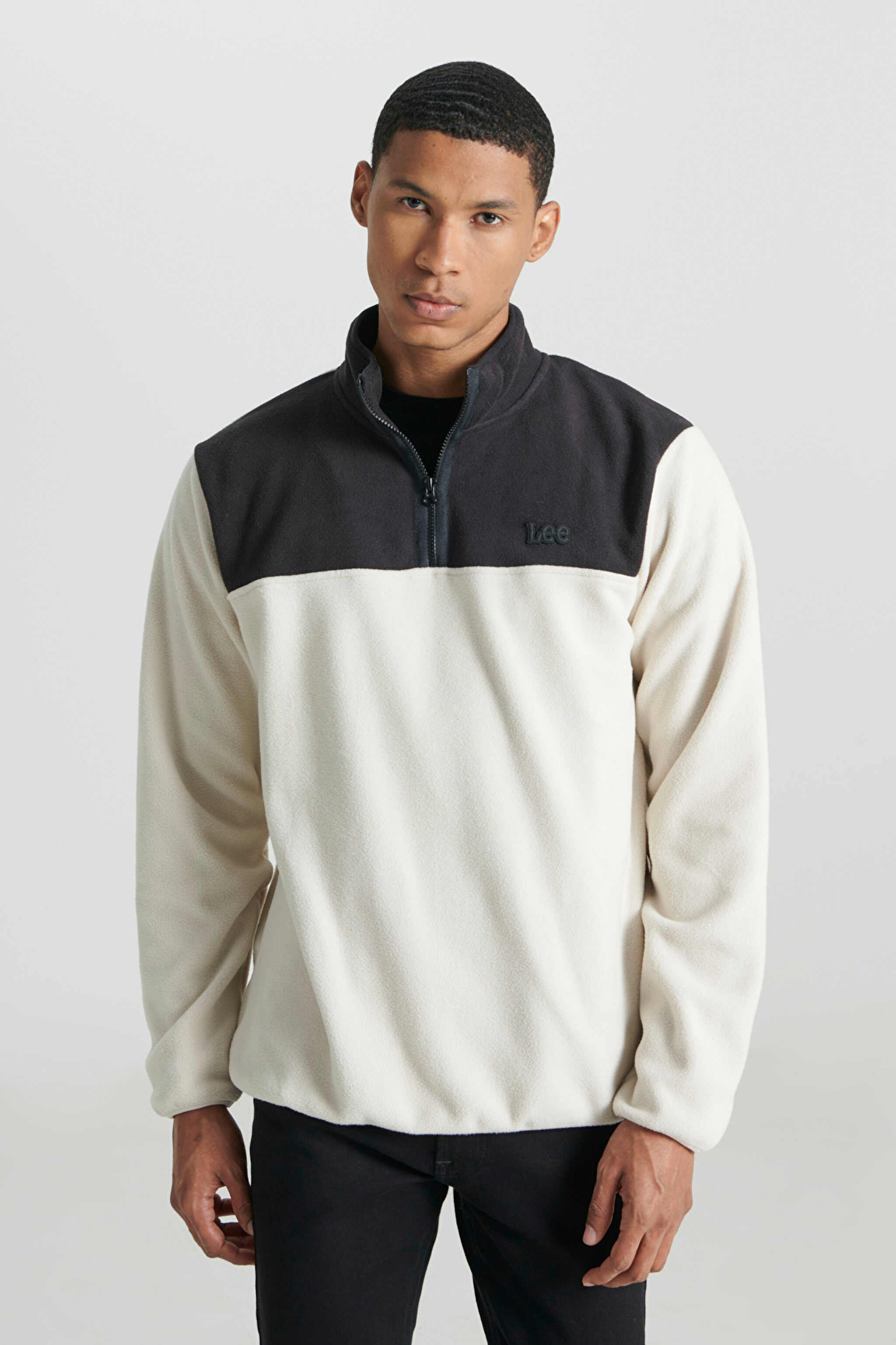 Regular Fit Normal Kesim Dik Yaka Yarım Fermuarlı Kırık Beyaz Polar - Off White-L232381102 (görsel 2)