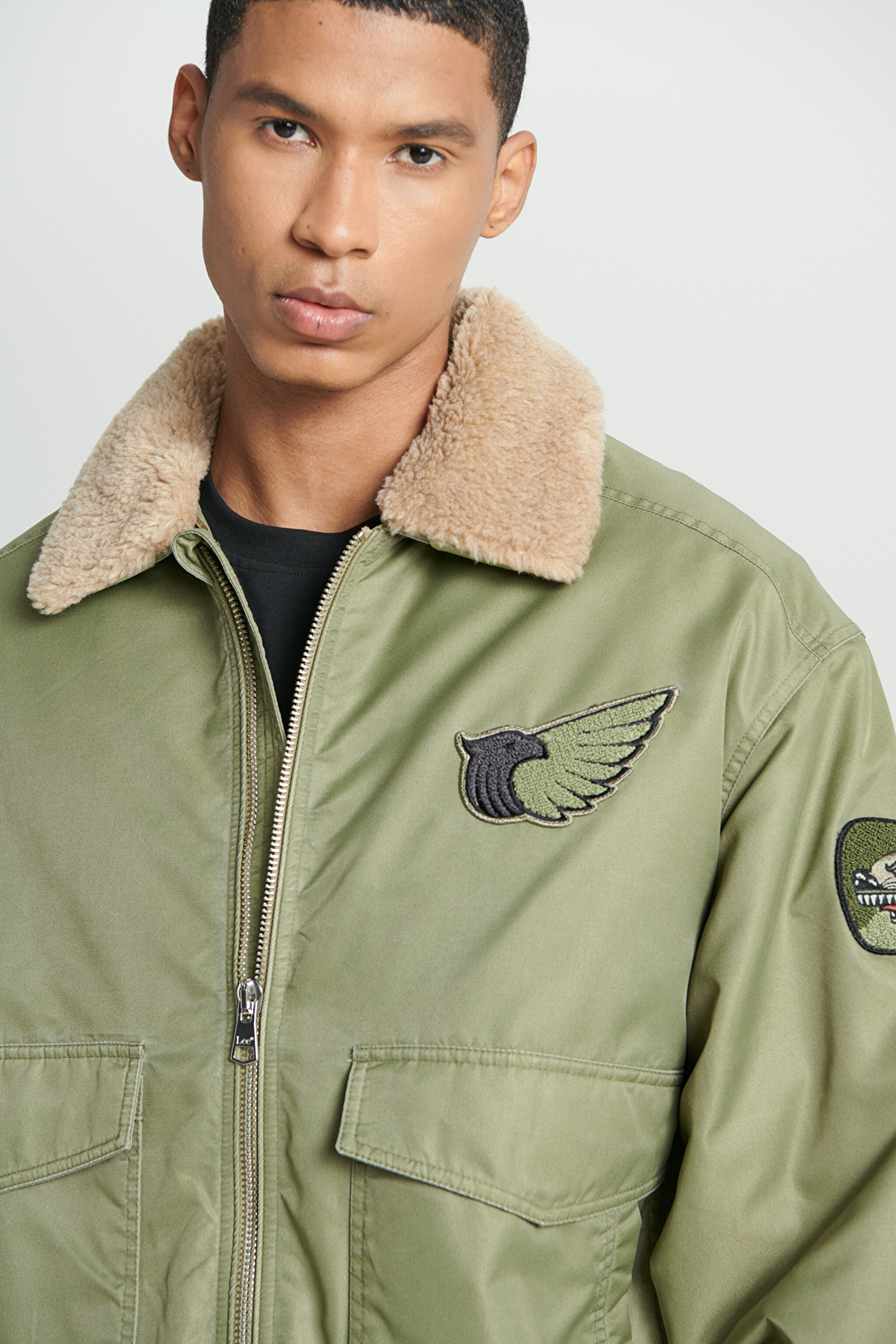 Regular Fit Normal Kesim Patch Detaylı Sherpa Yaka Haki Bomber Ceket - Khaki-L232386801 (görsel 5)