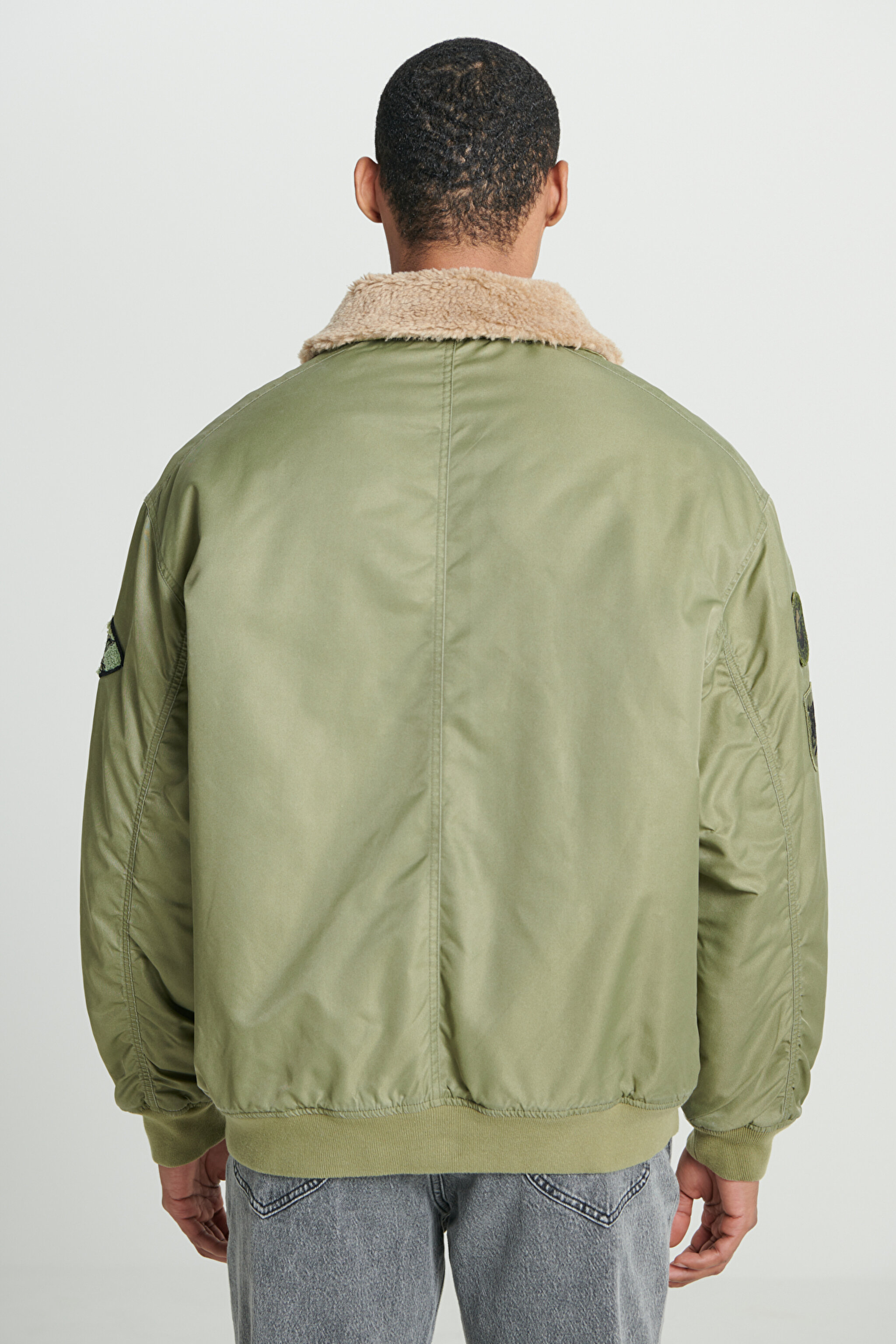 Regular Fit Normal Kesim Patch Detaylı Sherpa Yaka Haki Bomber Ceket - Khaki-L232386801 (görsel 7)