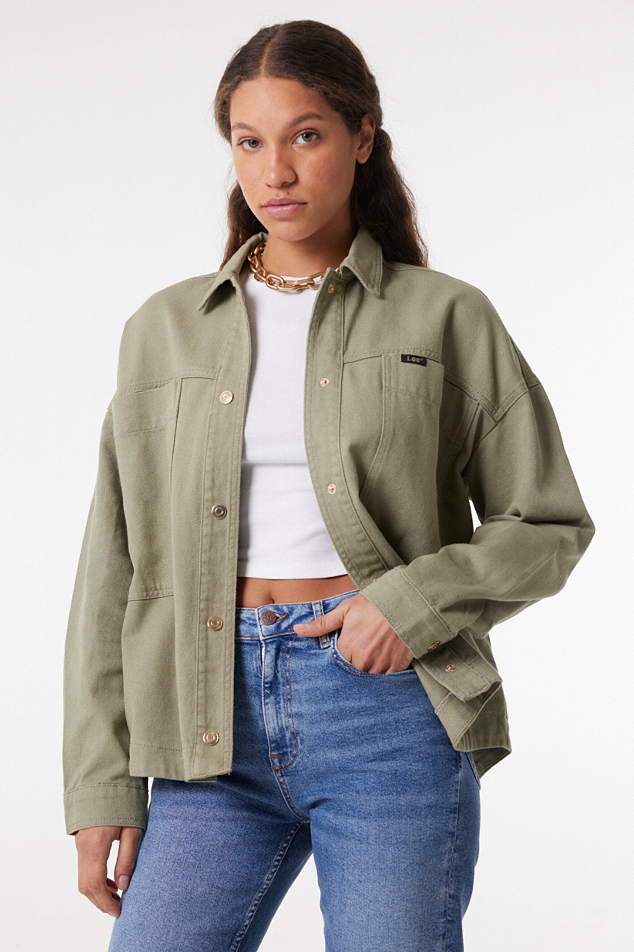 Oversize Fit Geniş Kesim Çıtçıtlı Açık Yeşil Gömlek