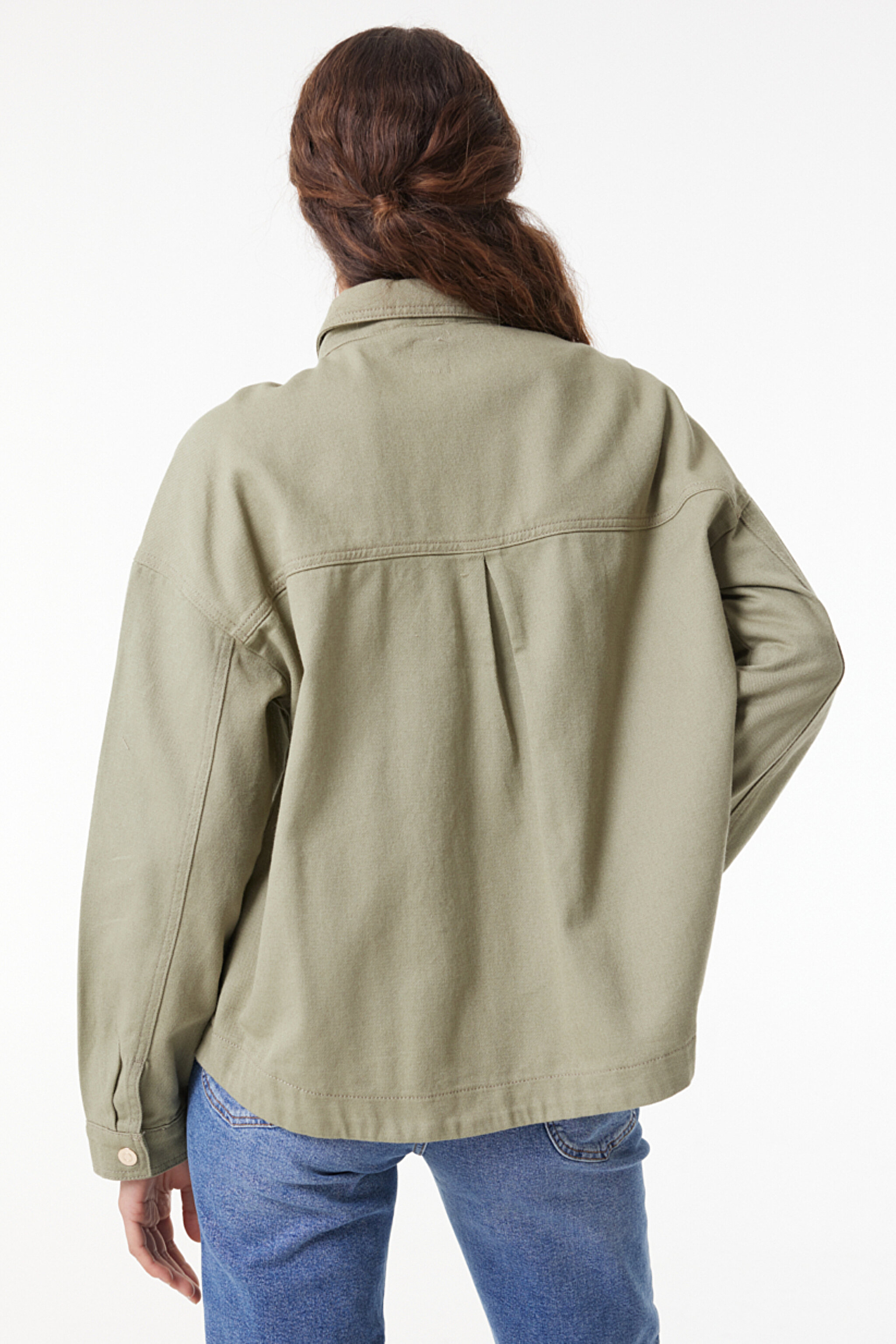 Oversize Fit Geniş Kesim Çıtçıtlı Açık Yeşil Gömlek - Olive Green-L23240172 (görsel 6)