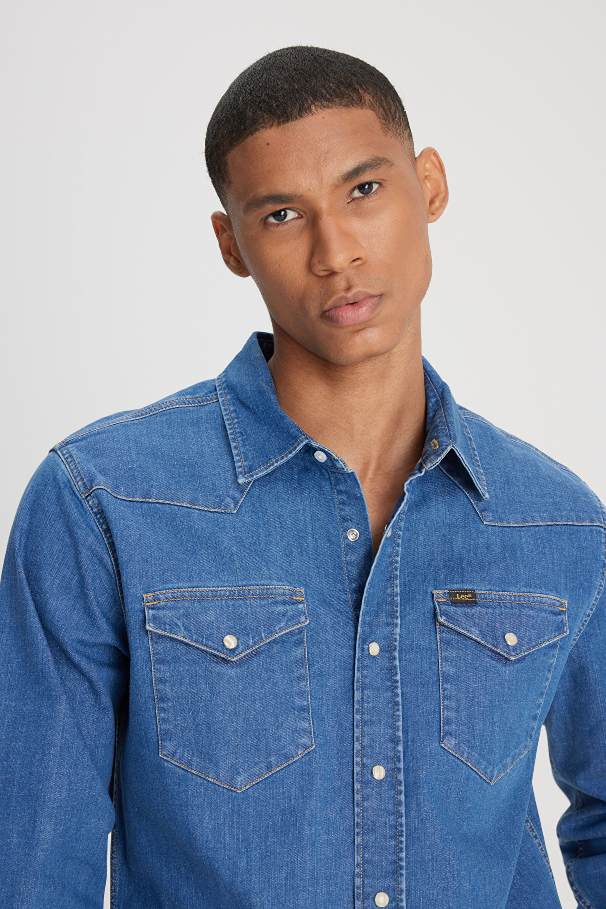 Regular Fit Normal Kesim %100 Pamuk Mavi Uzun Kollu Jean Denim Kot Gömlek - Mid Stone-L23248855 (görsel 5)