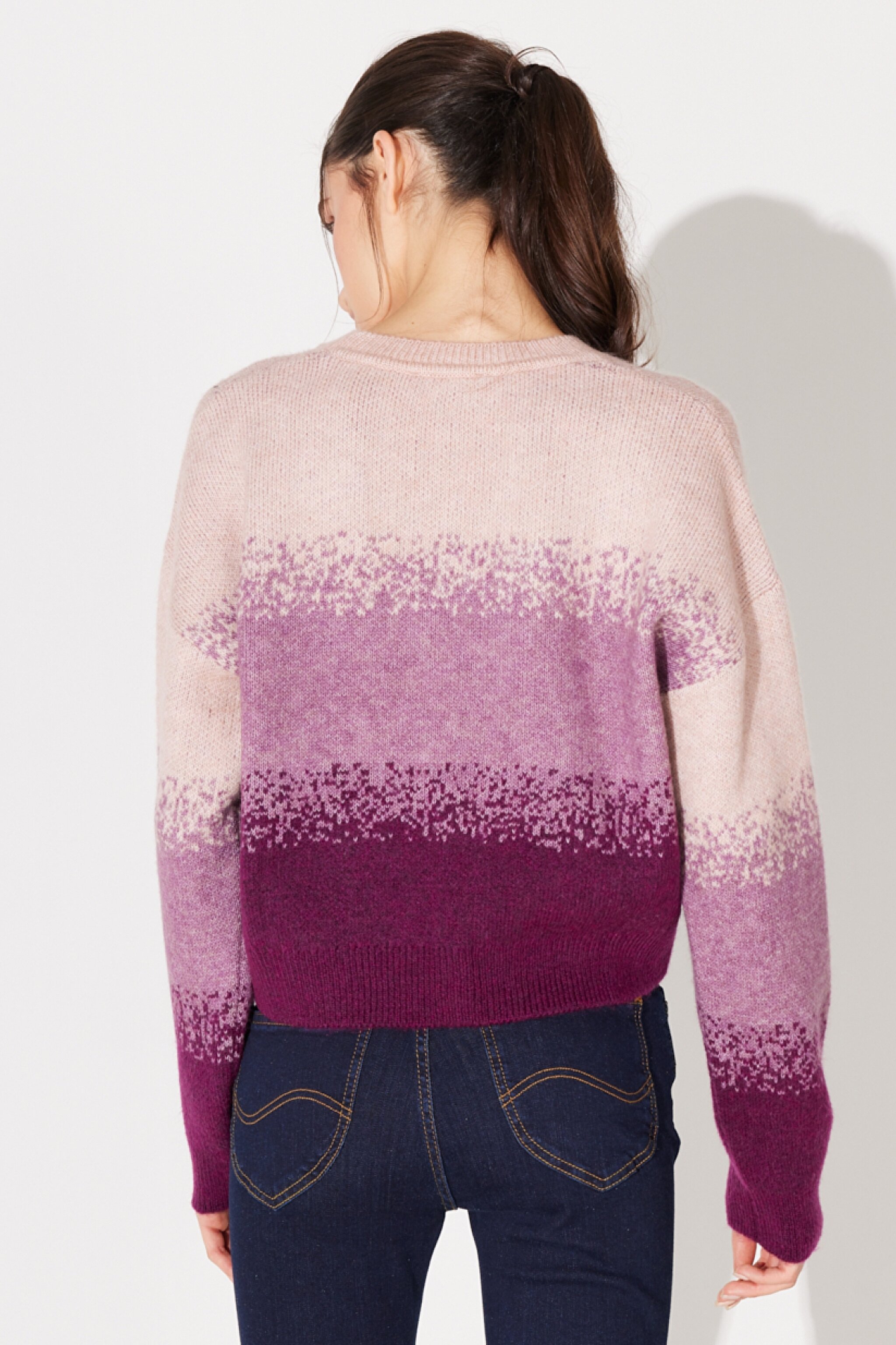 Regular Fit Normal Kesim Bisiklet Yaka Mor Triko Kazak - Dark Pink-L232490629 (görsel 5)