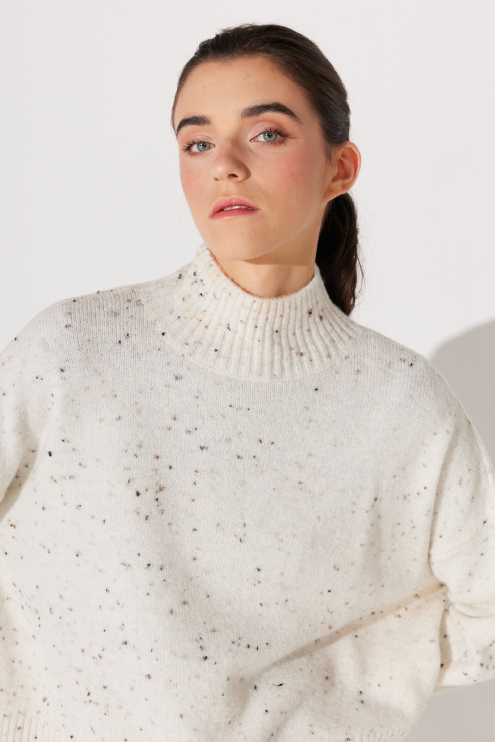 Regular Fit Normal Kesim Balıkçı Yaka Kırık Beyaz Triko Kazak - Off White-L232494102 (görsel 4)