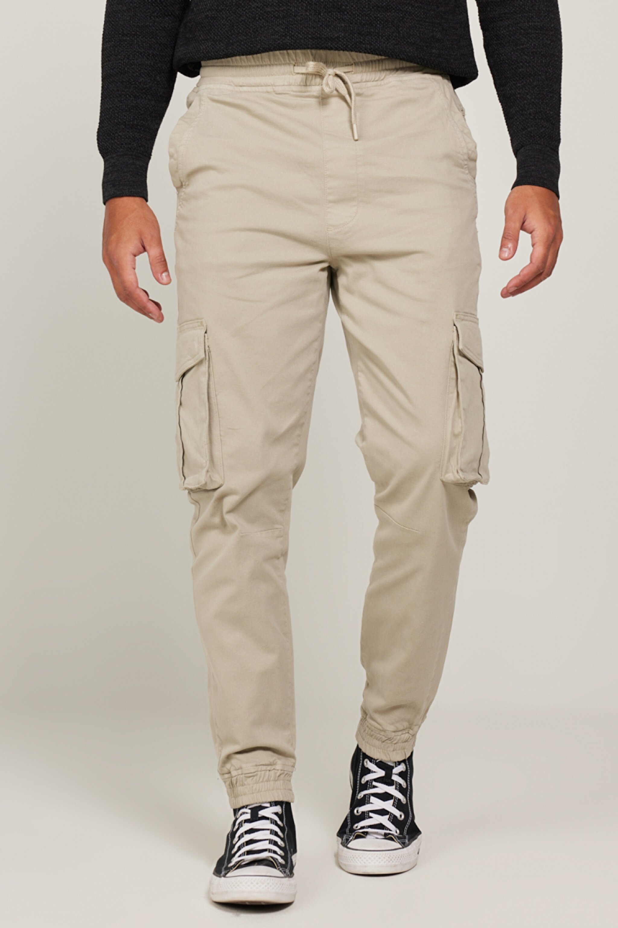 Regular Fit Normal Kesim Normal Bel Kargo Cepli Bej Esnek Jogger Pantolon