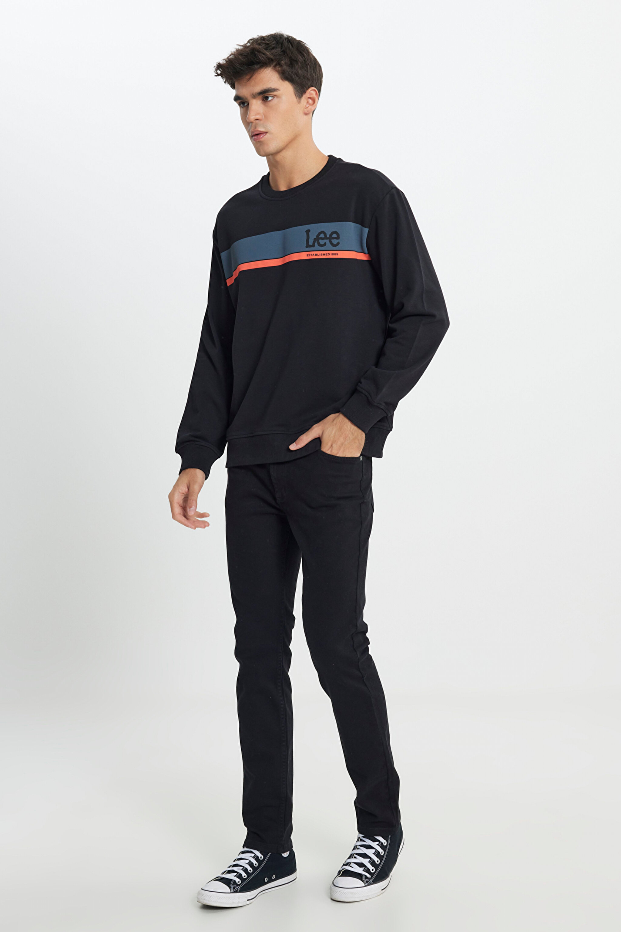 Regular Fit Normal Kesim Bisiklet Yaka Siyah Sweatshirt - Black-L232501001 (görsel 3)