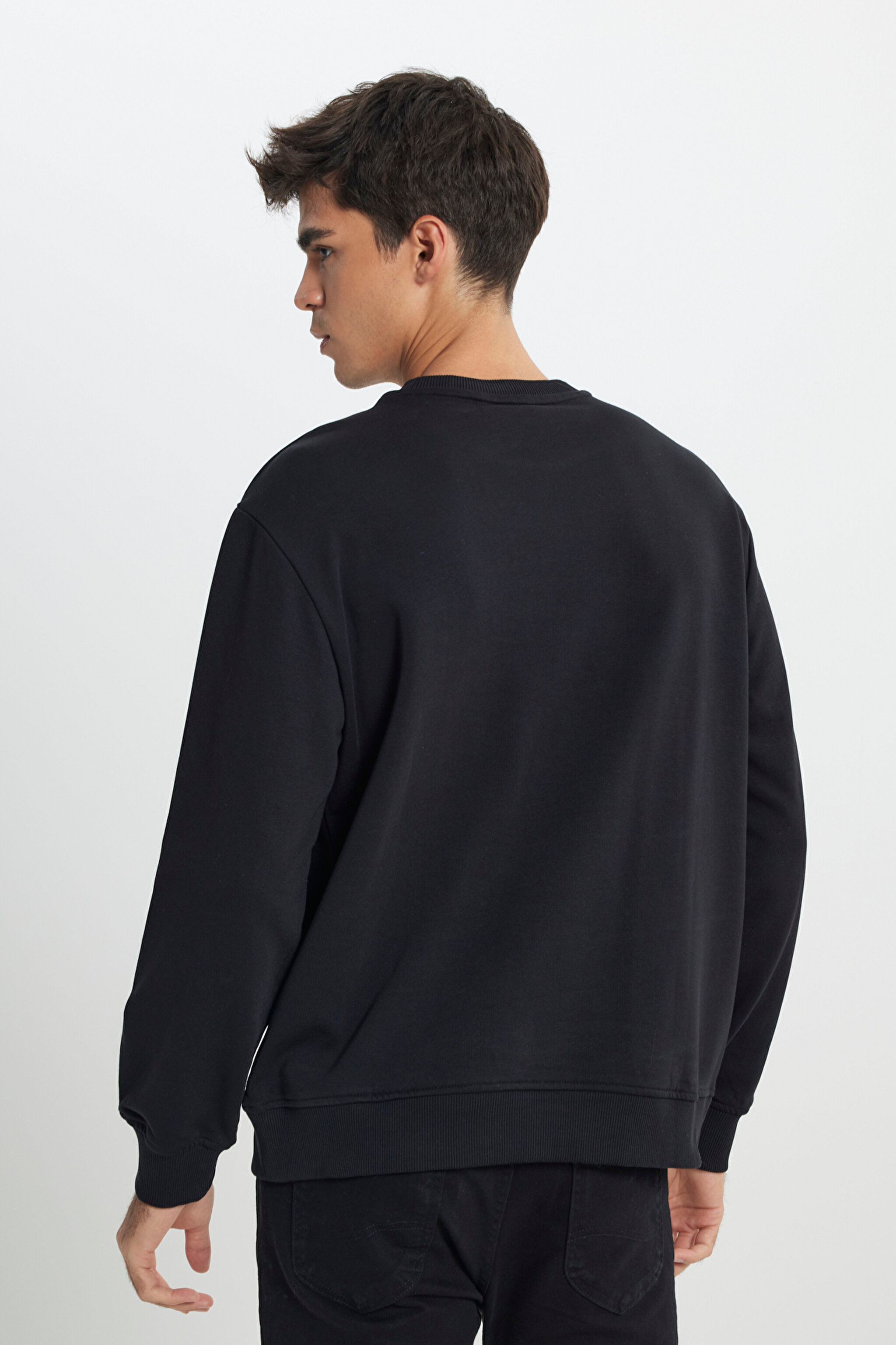 Regular Fit Normal Kesim Bisiklet Yaka Siyah Sweatshirt - Black-L232501001 (görsel 5)
