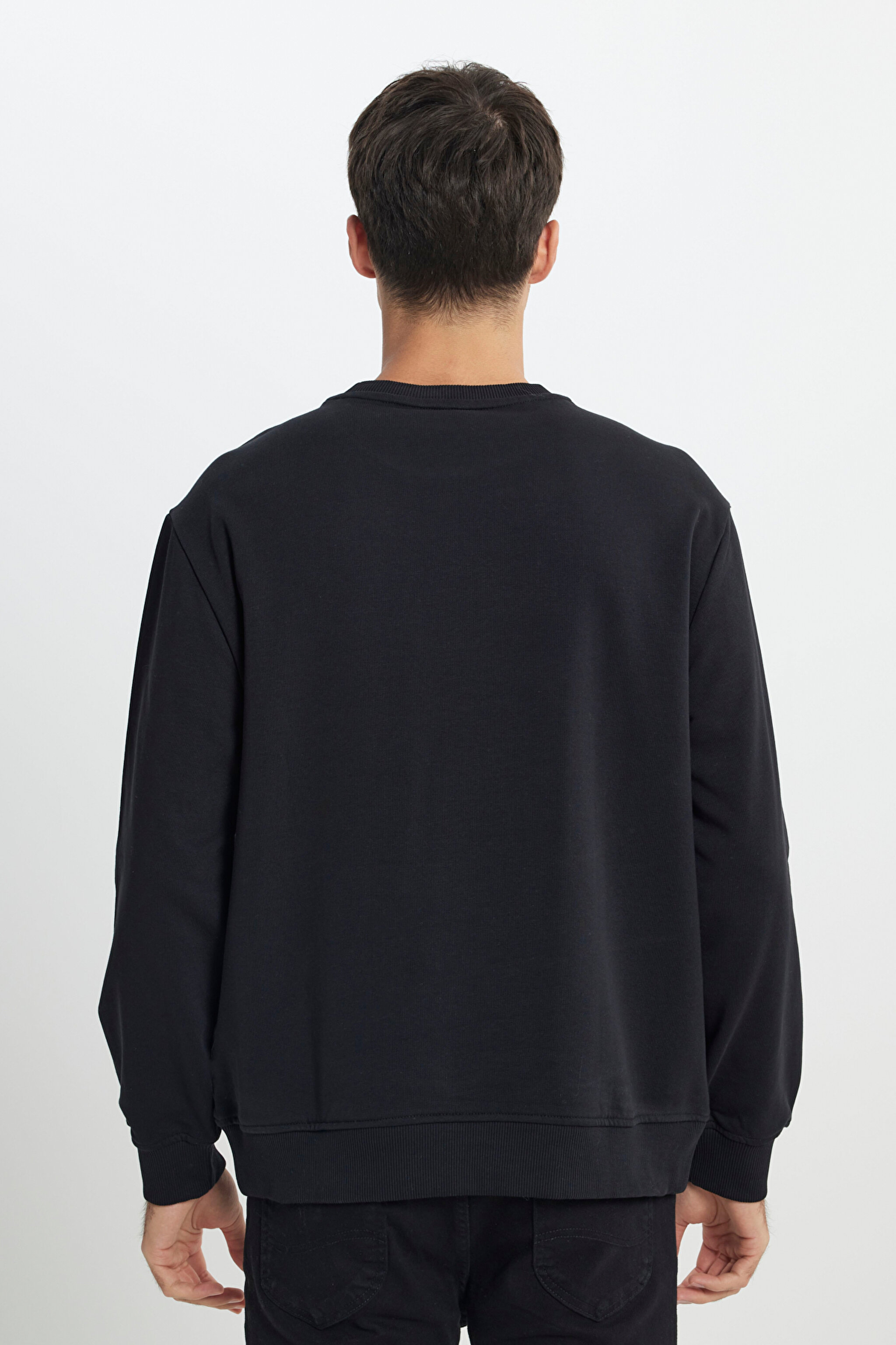 Regular Fit Normal Kesim Bisiklet Yaka Siyah Sweatshirt - Black-L232501001 (görsel 6)