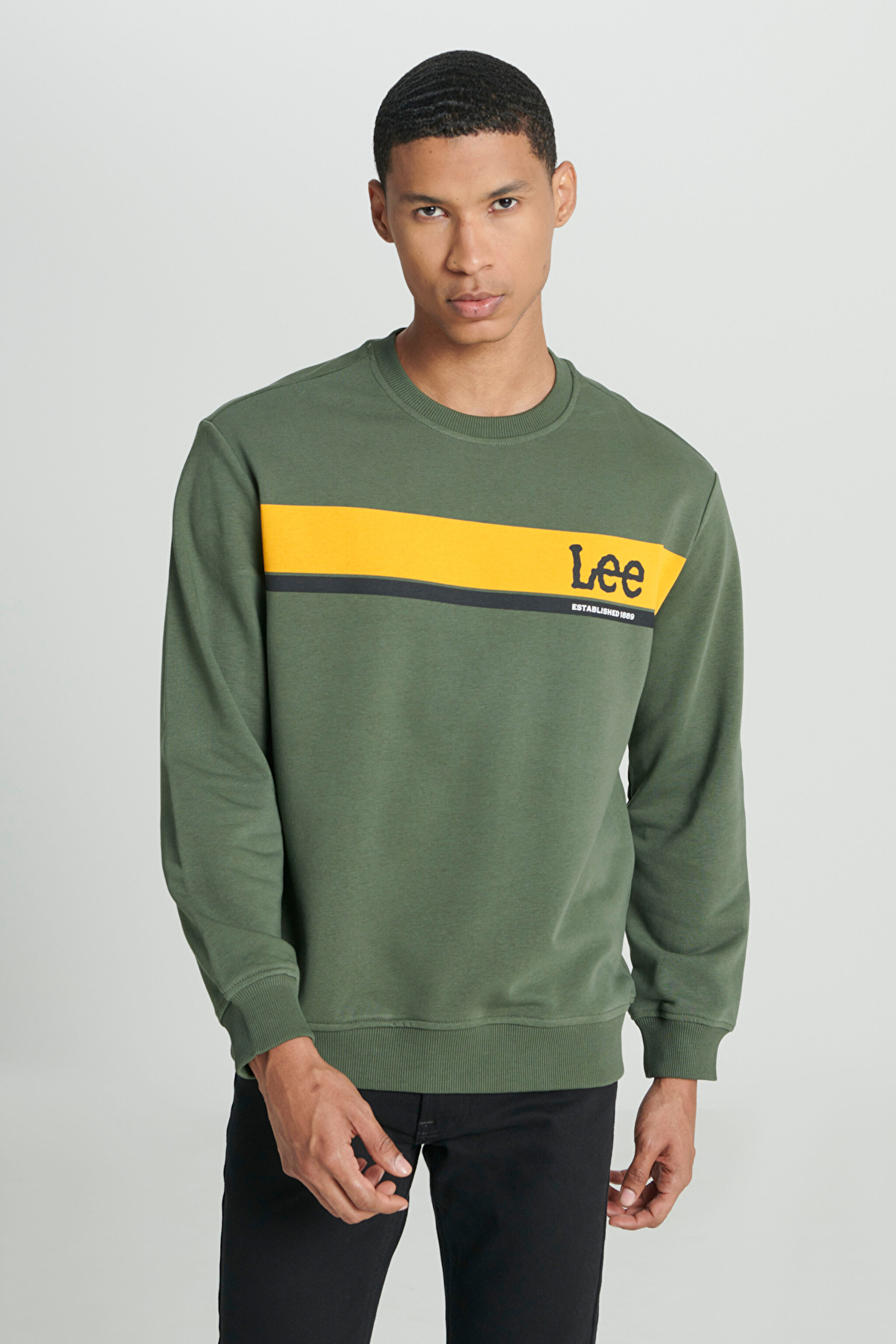Regular Fit Normal Kesim Bisiklet Yaka Haki Sweatshirt - Khaki-L232501801 (görsel 3)