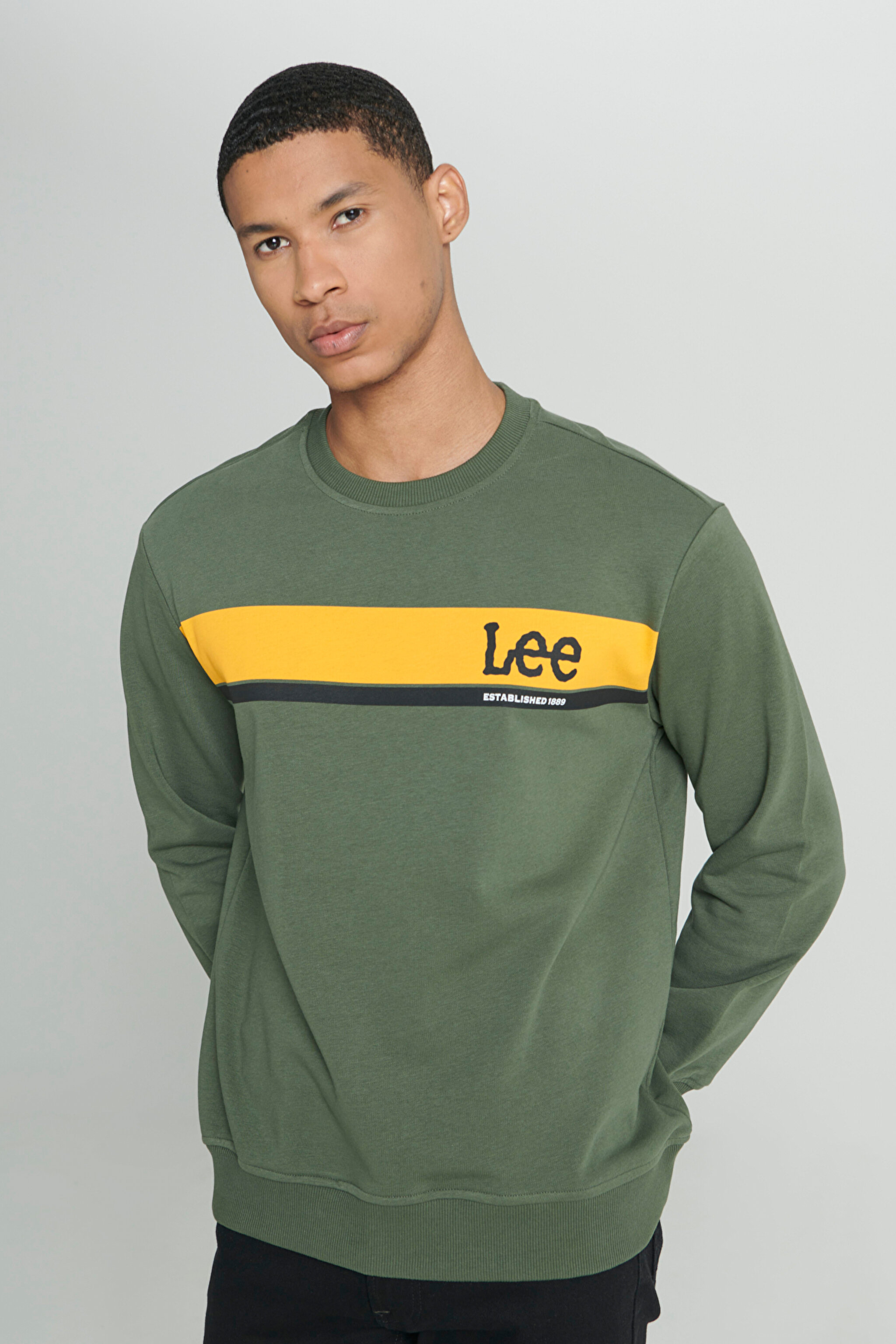 Regular Fit Normal Kesim Bisiklet Yaka Haki Sweatshirt - Khaki-L232501801 (görsel 4)