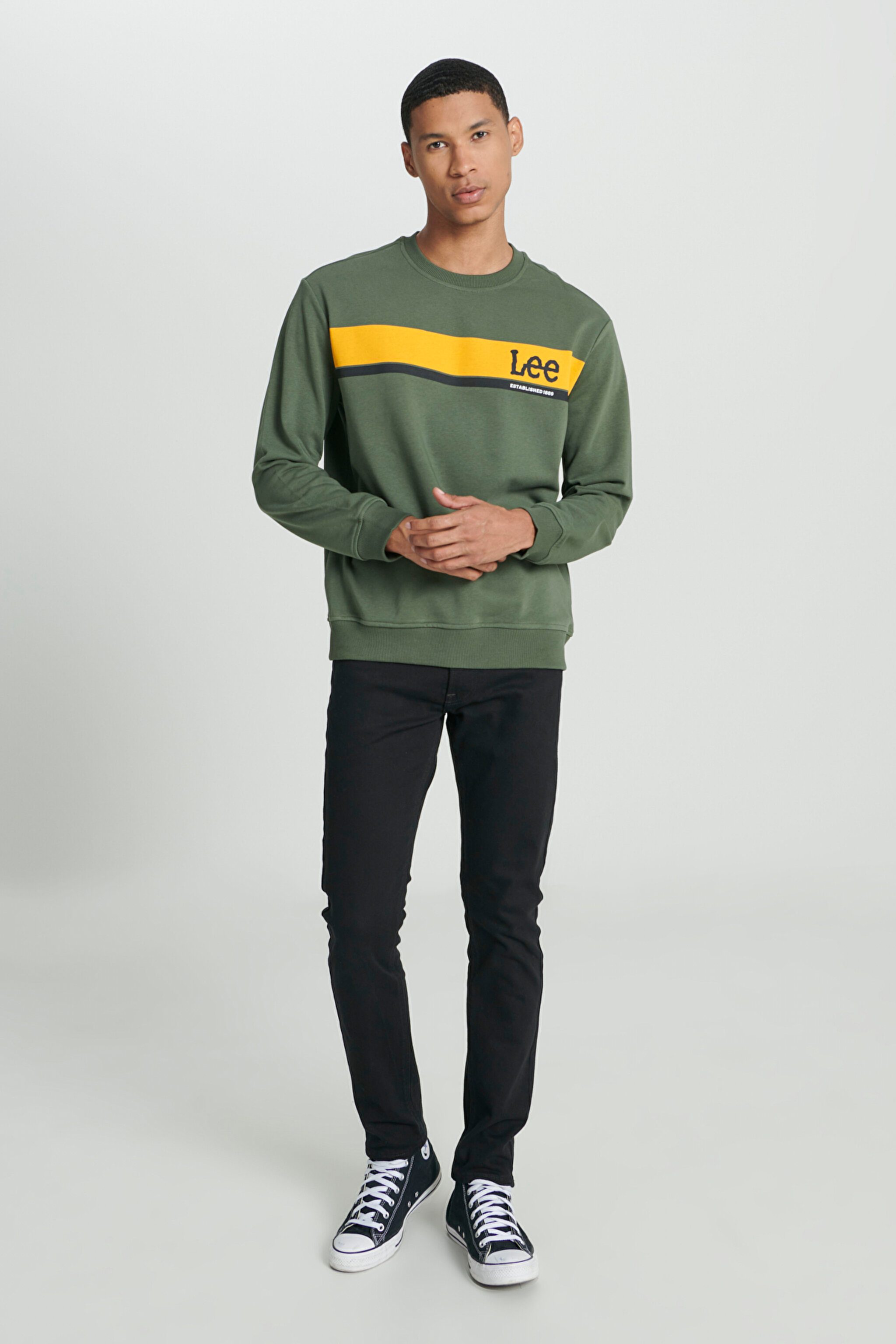 Regular Fit Normal Kesim Bisiklet Yaka Haki Sweatshirt - Khaki-L232501801 (görsel 5)