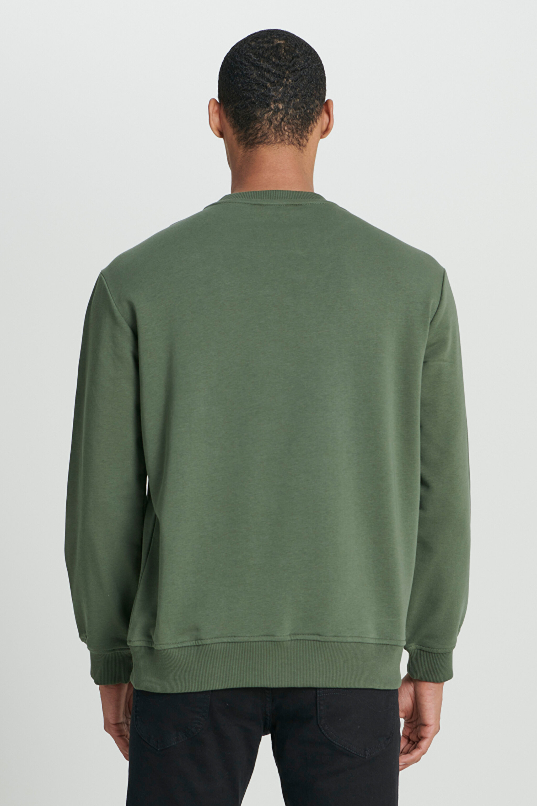 Regular Fit Normal Kesim Bisiklet Yaka Haki Sweatshirt - Khaki-L232501801 (görsel 7)