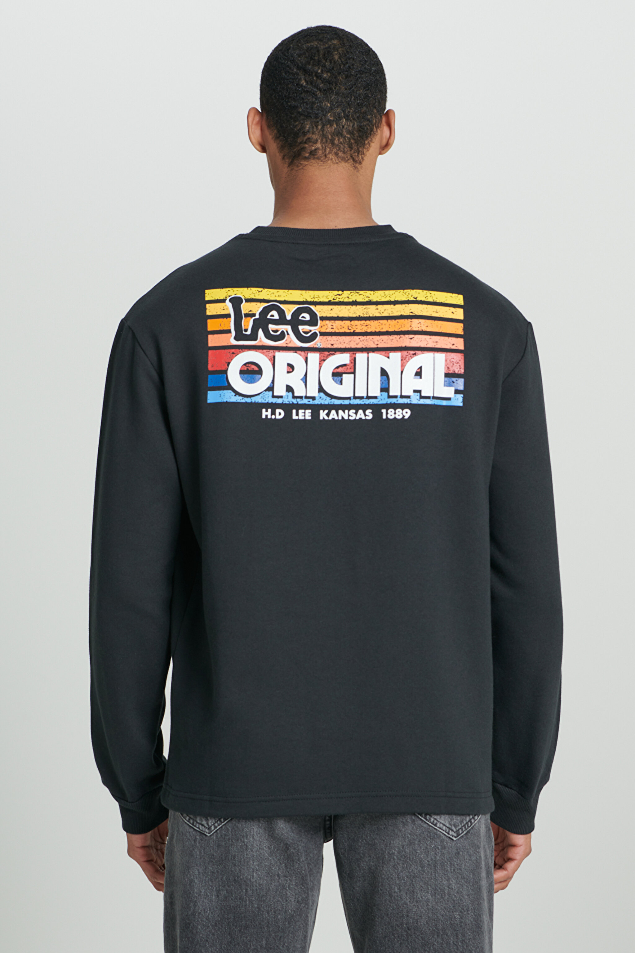 Regular Fit Normal Kesim Bisiklet Yaka Şardonlu Logolu Siyah Sweatshirt - Black-L232518001 (görsel 2)