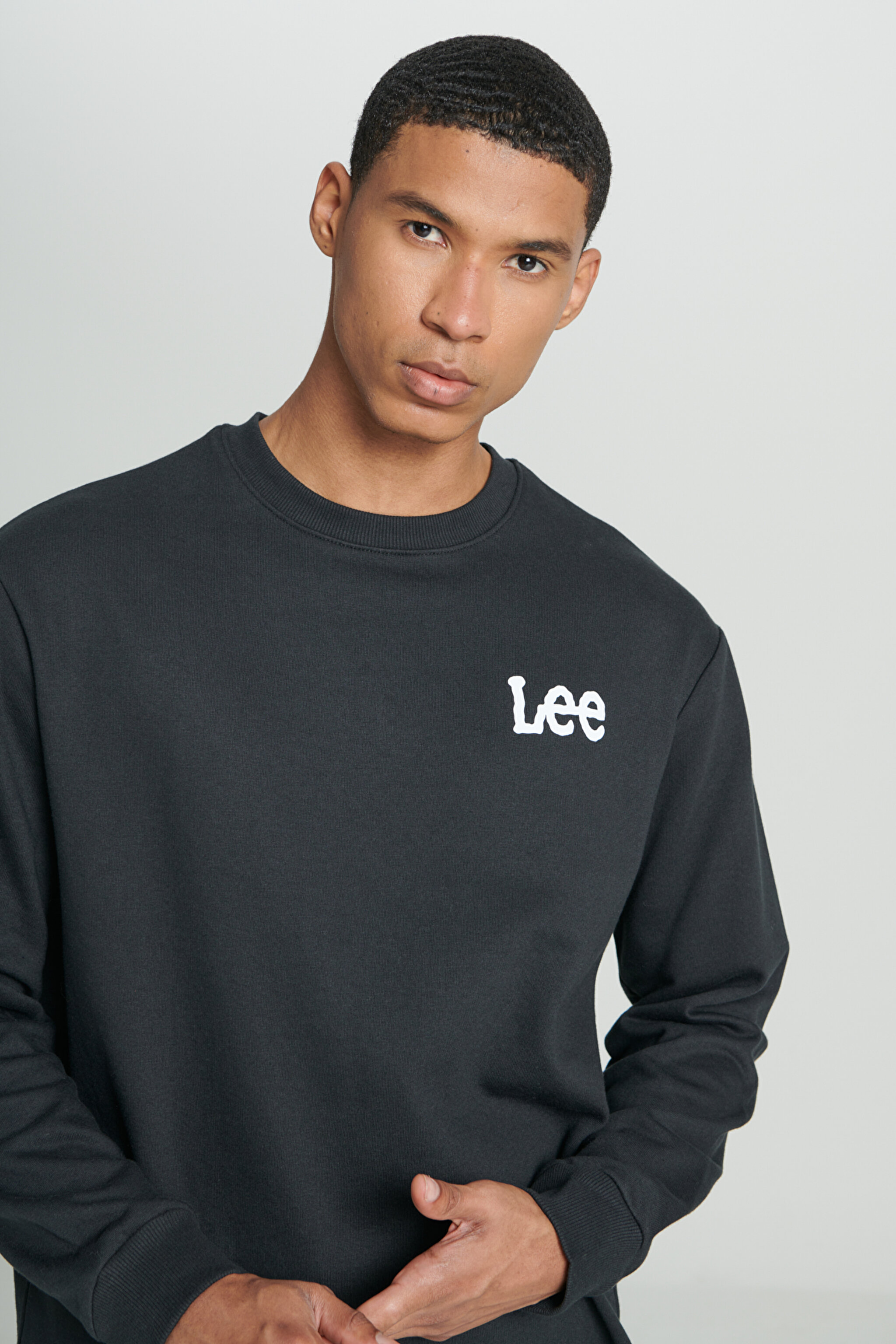 Regular Fit Normal Kesim Bisiklet Yaka Şardonlu Logolu Siyah Sweatshirt - Black-L232518001 (görsel 6)