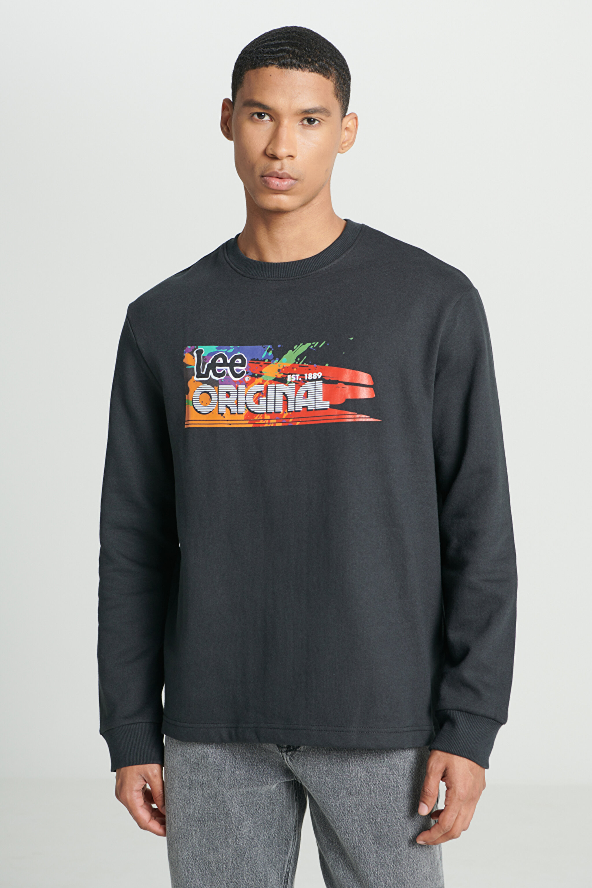 Regular Fit Normal Kesim Bisiklet Yaka Şardonlu Siyah Sweatshirt - Black-L232519001
