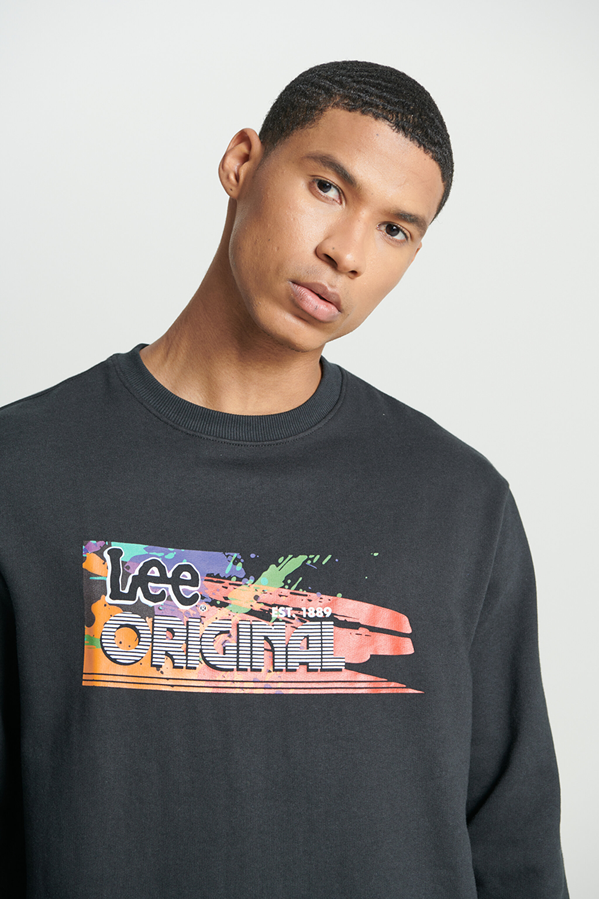 Regular Fit Normal Kesim Bisiklet Yaka Şardonlu Siyah Sweatshirt - Black-L232519001 (görsel 4)