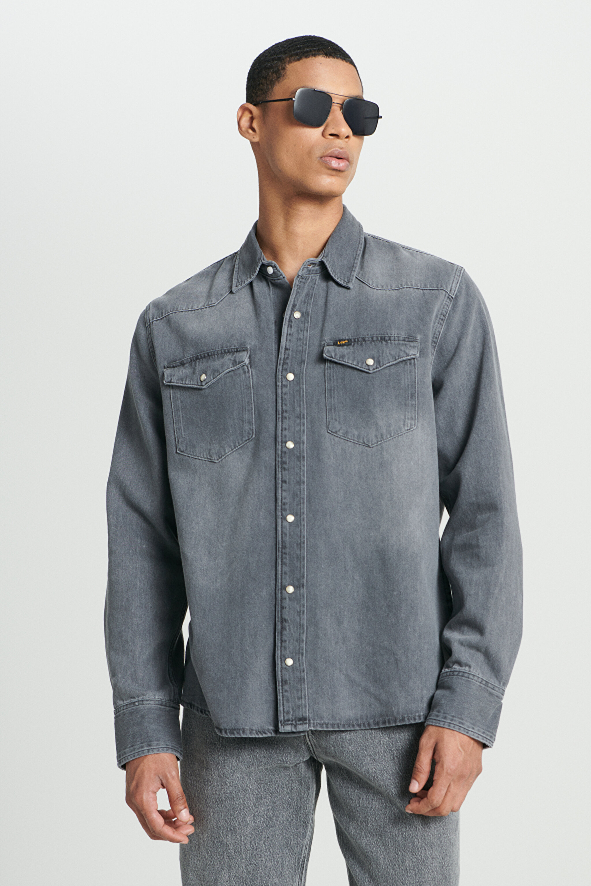 Regular Fit Normal Kesim %100 Pamuk Gri Uzun Kollu Jean Denim Kot Gömlek - Black Authentic-L232520H70