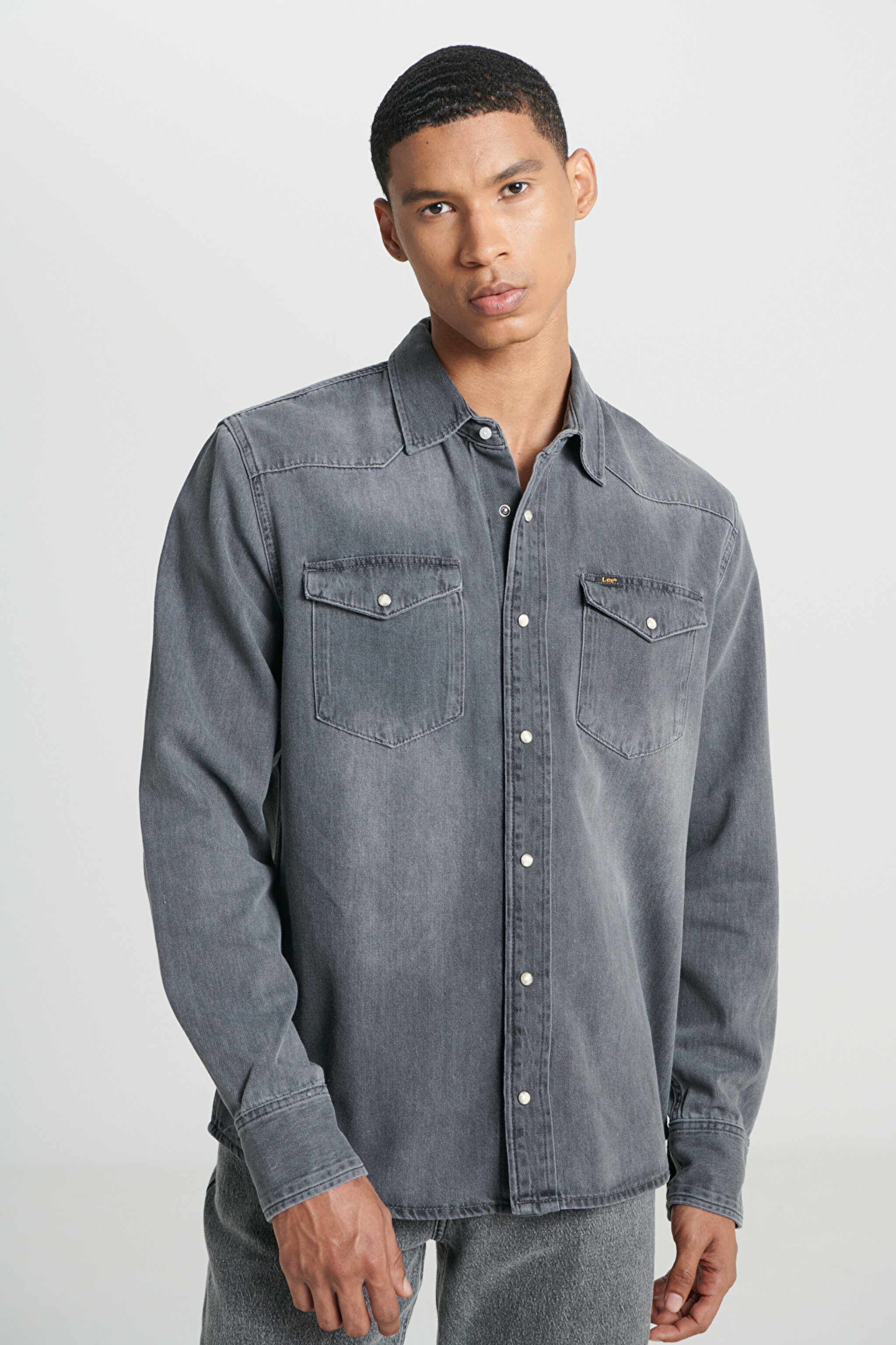 Regular Fit Normal Kesim %100 Pamuk Gri Uzun Kollu Jean Denim Kot Gömlek - Black Authentic-L232520H70 (görsel 3)