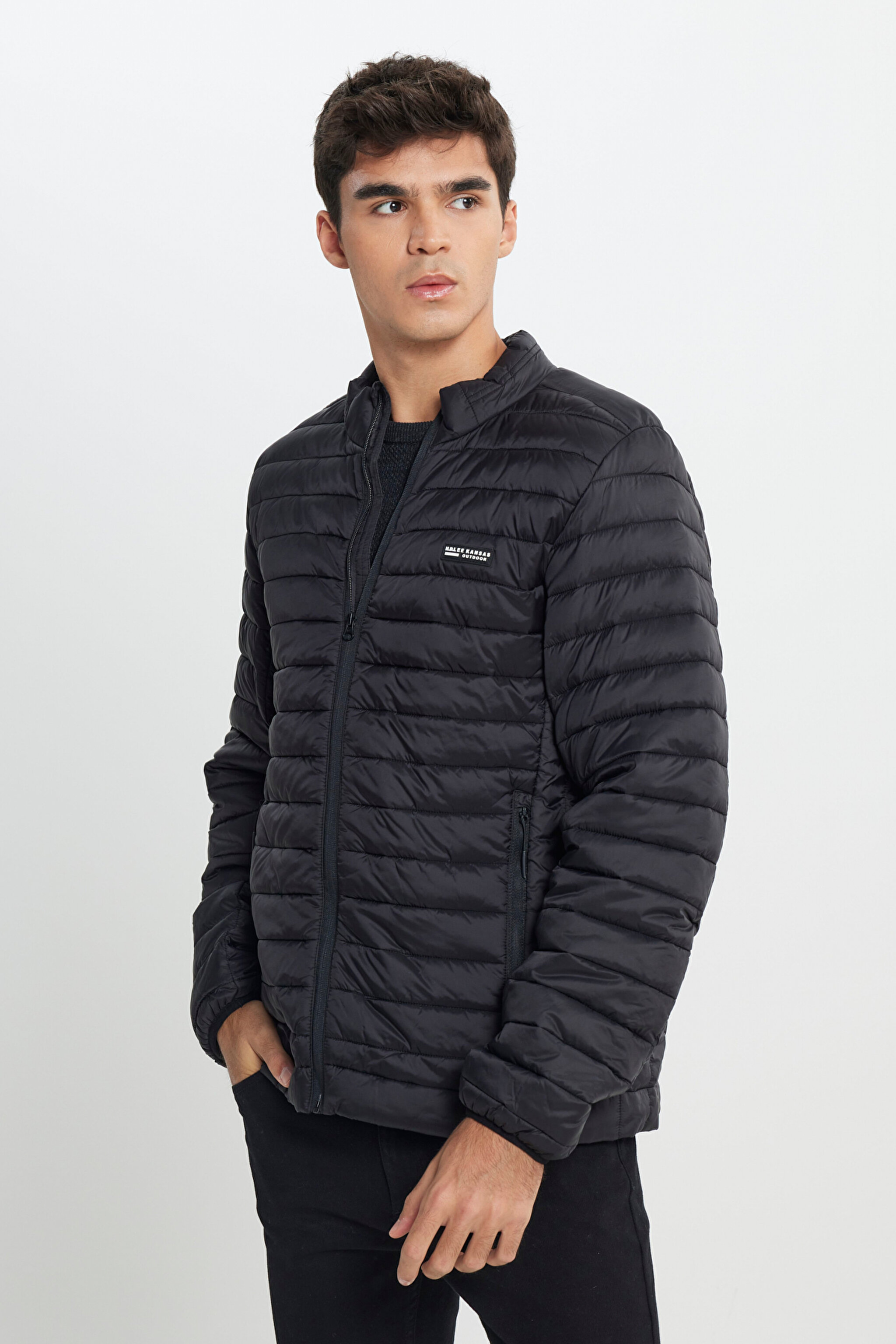 Regular Fit Normal Kesim Dik Yaka Kapitoneli Siyah Şişme Ceket - Black-L232521001 (görsel 2)