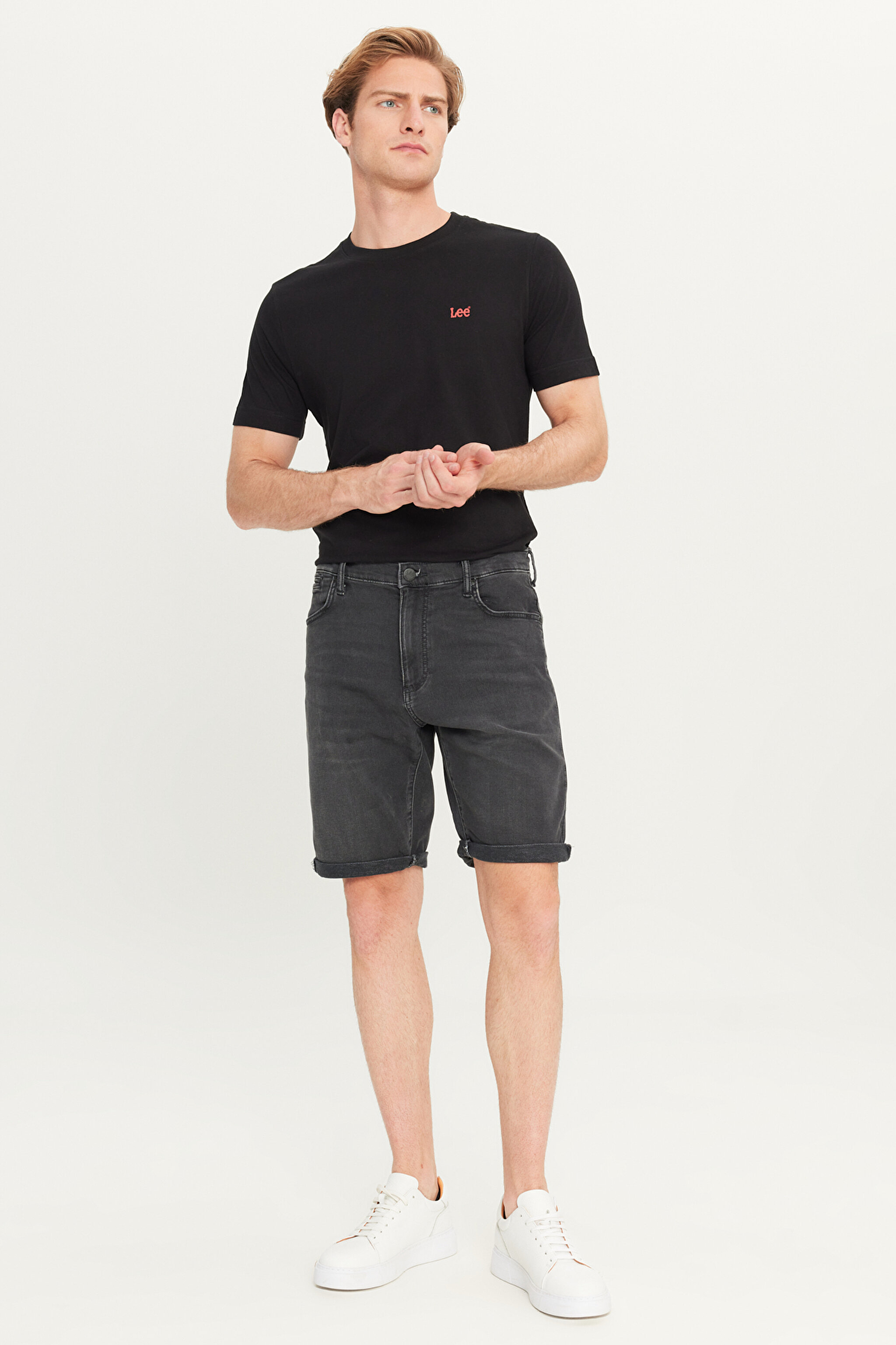 Slim Fit Dar Kesim Yüksek Bel Koyu Antrasit Pamuklu Esnek Şort - Dark Anthracite-L241079050 (görsel 2)