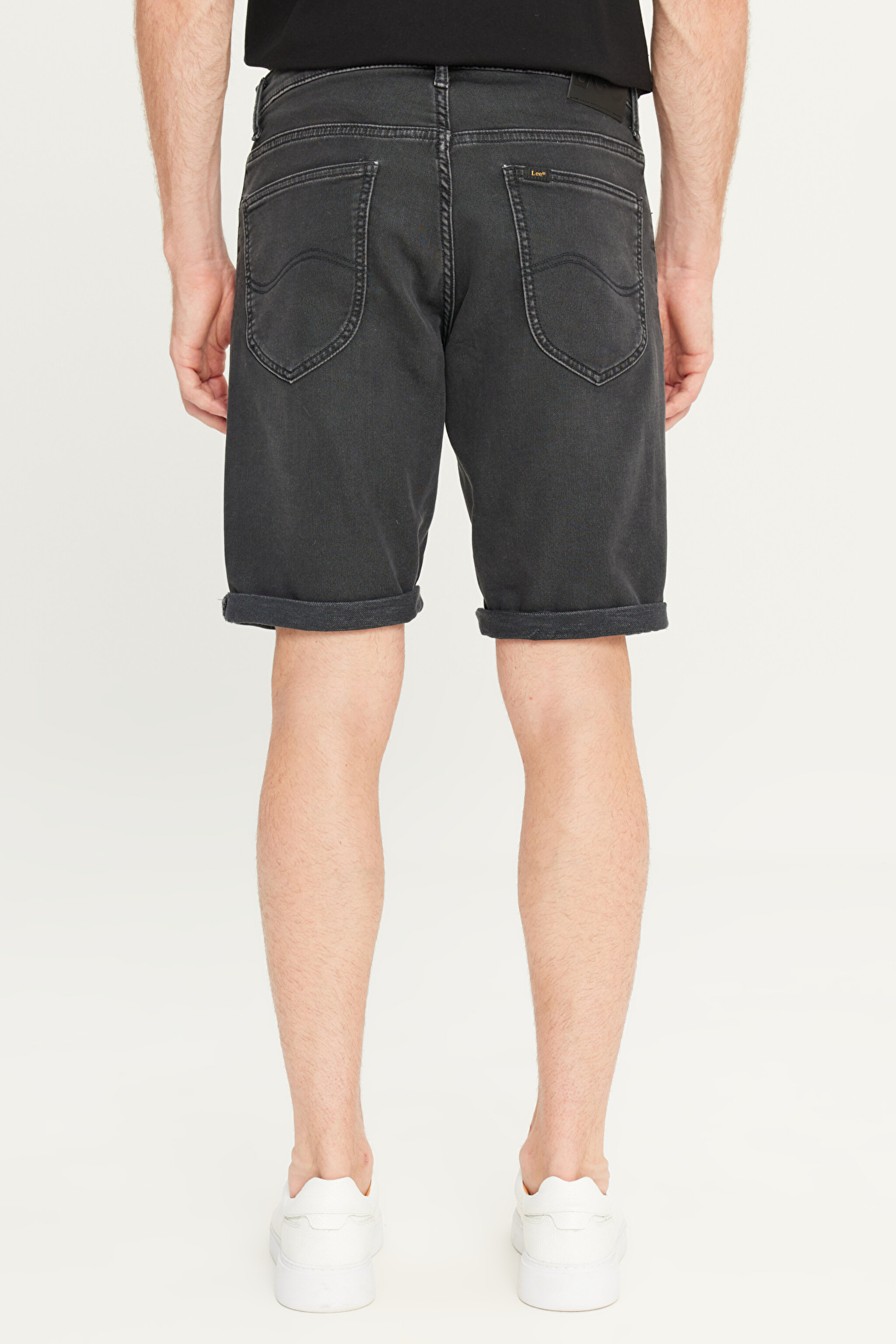 Slim Fit Dar Kesim Yüksek Bel Koyu Antrasit Pamuklu Esnek Şort - Dark Anthracite-L241079050 (görsel 4)