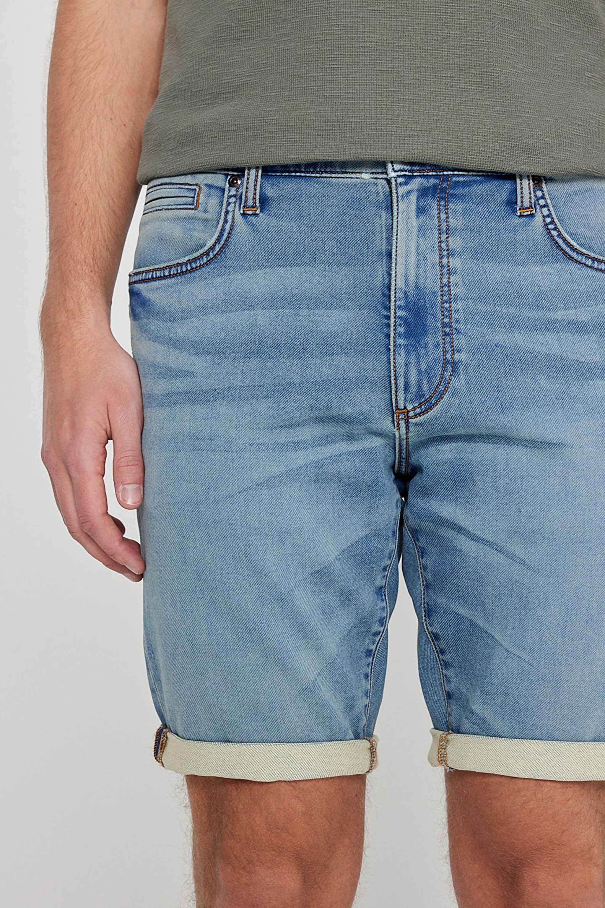 Slim Fit Dar Kesim Yüksek Bel 5 Cepli Açık Mavi Jean Kot Şort - Stone-L24107958 (görsel 5)