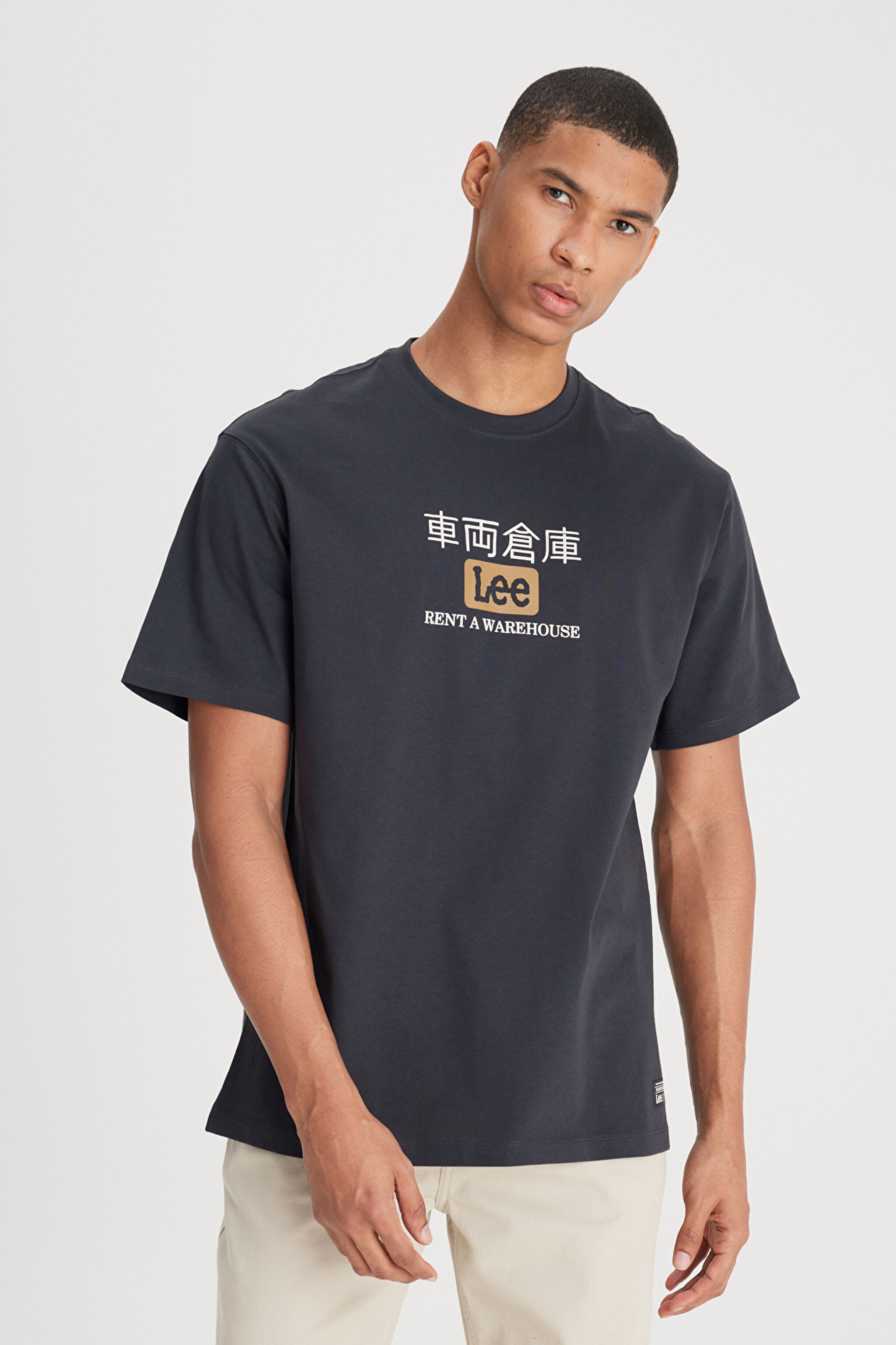 Loose Fit Rahat Kesim Bisiklet Yaka %100 Pamuk Antrasit Tişört - Anthracite-L241182003 (görsel 2)