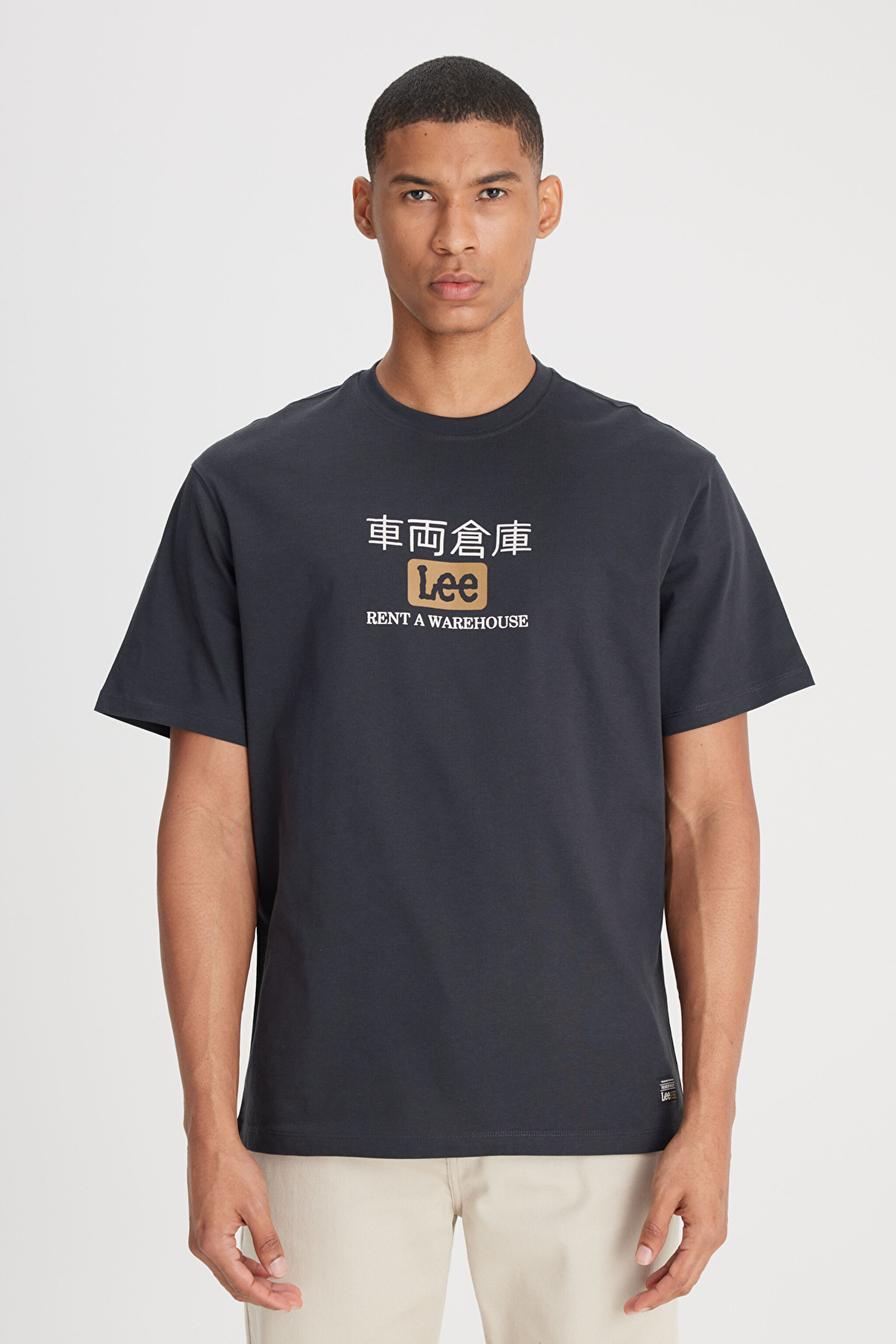 Loose Fit Rahat Kesim Bisiklet Yaka %100 Pamuk Antrasit Tişört - Anthracite-L241182003 (görsel 3)