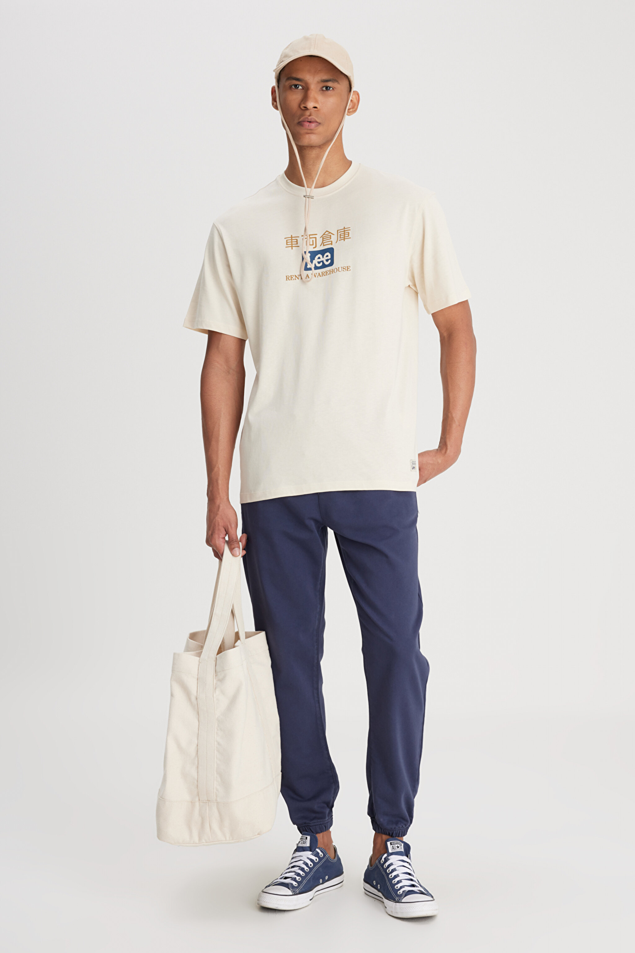 Loose Fit Rahat Kesim Bisiklet Yaka %100 Pamuk Ekru Tişört - Ecru-L241182104 (görsel 3)