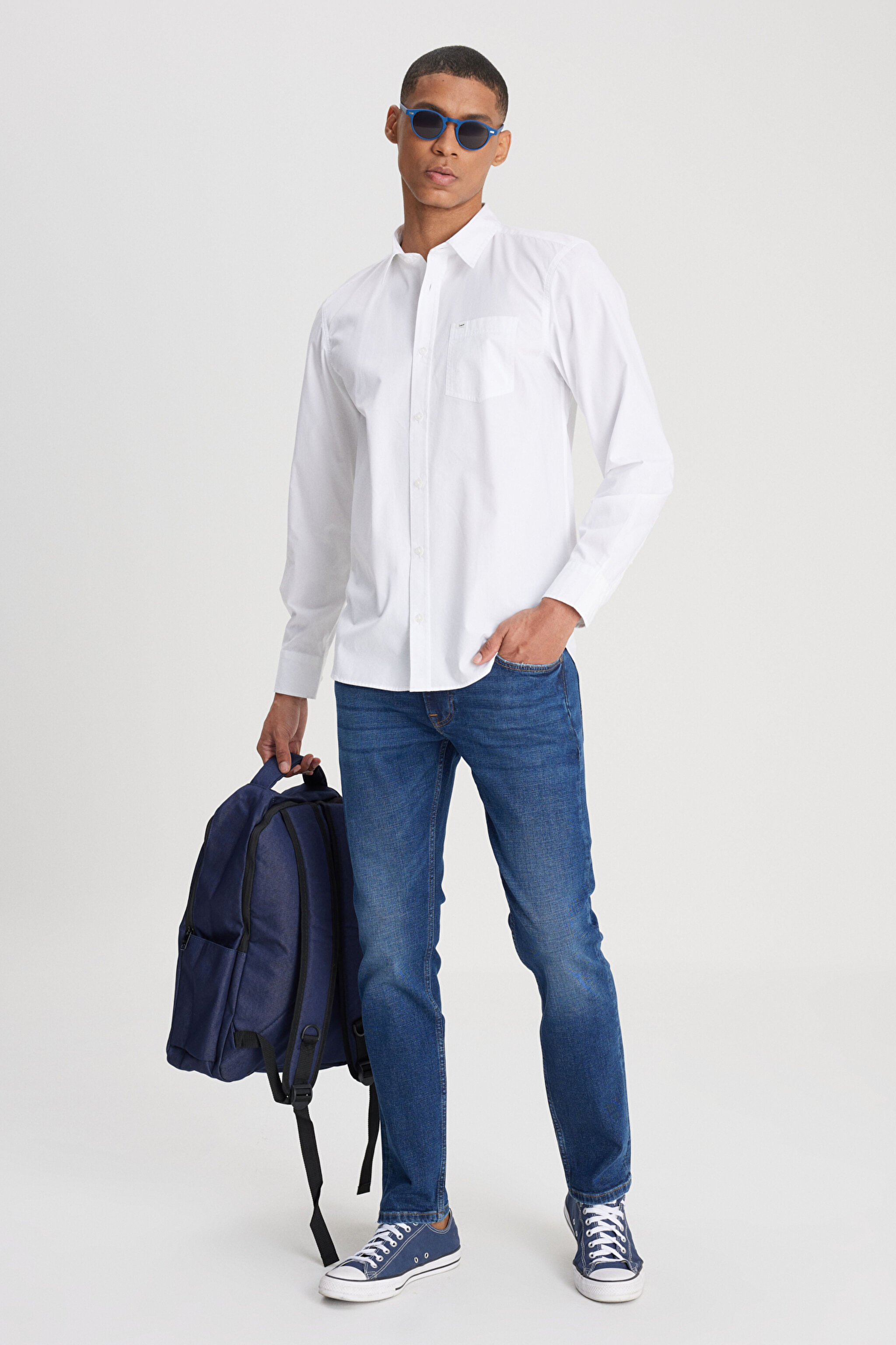 Regular Fit Normal Kesim %100 Pamuk Beyaz Gömlek - White-L241274100 (görsel 3)