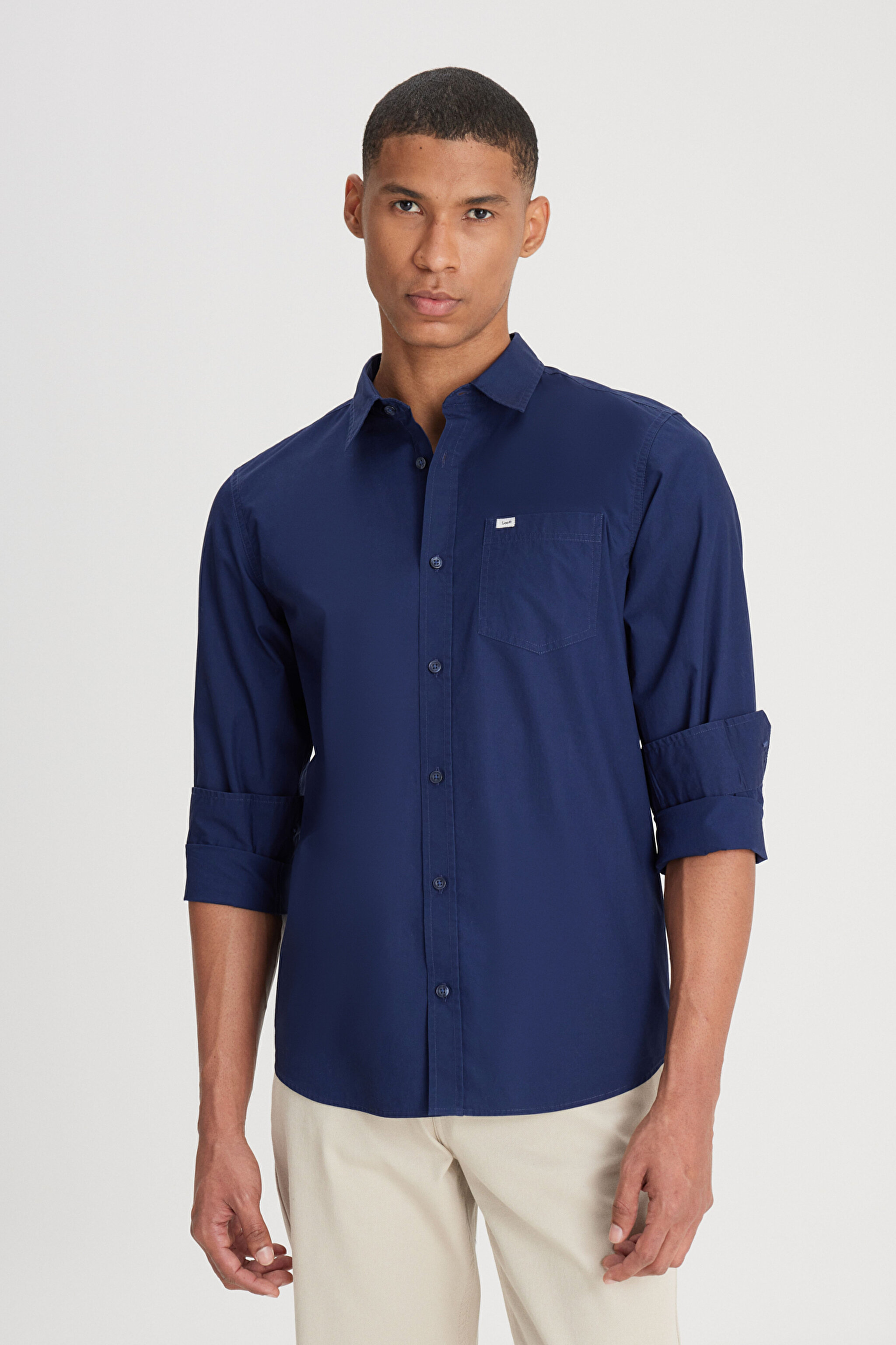 Regular Fit Normal Kesim %100 Pamuk Lacivert Gömlek - Navy-L241274410 (görsel 2)