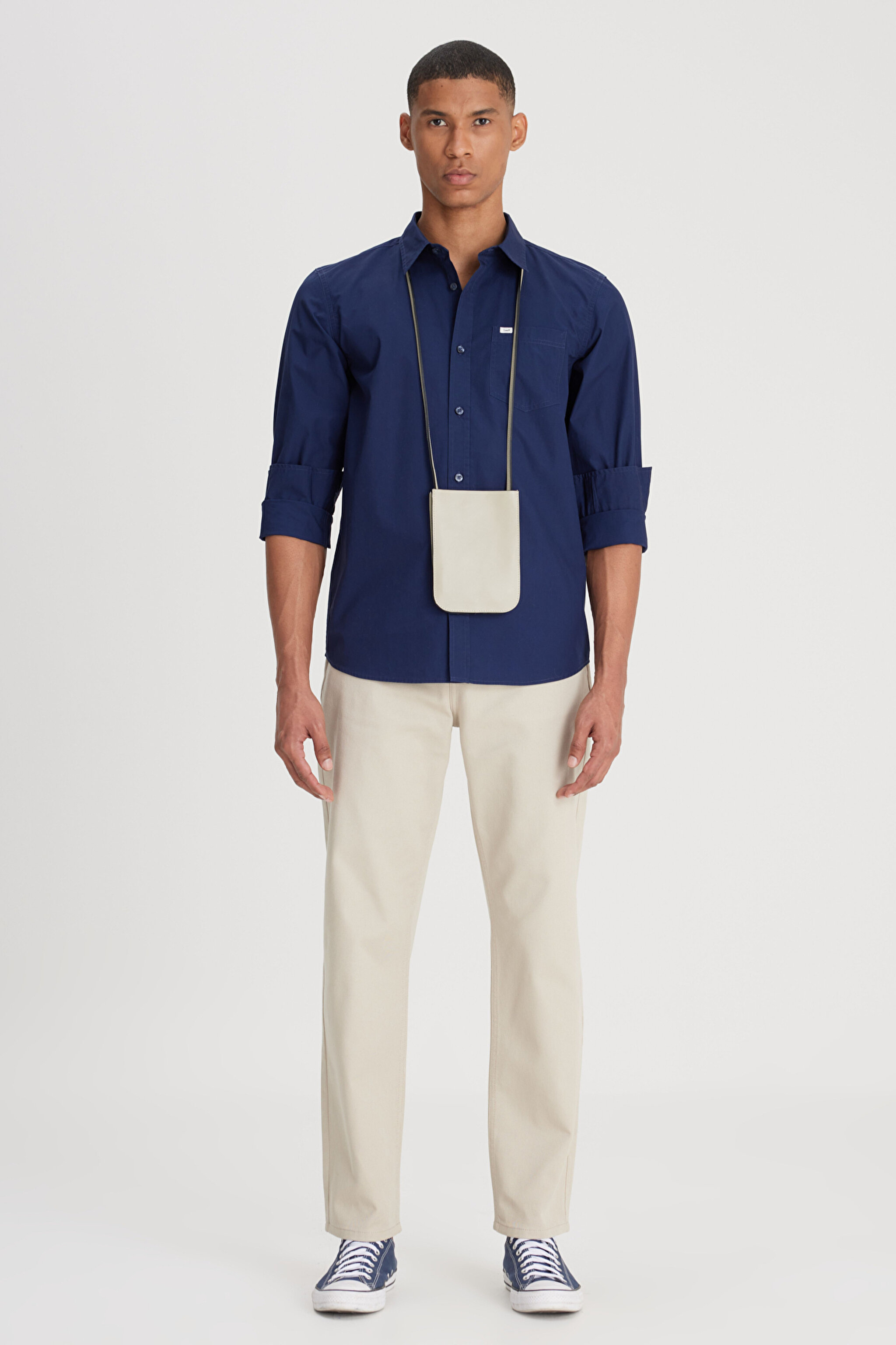 Regular Fit Normal Kesim %100 Pamuk Lacivert Gömlek - Navy-L241274410 (görsel 3)