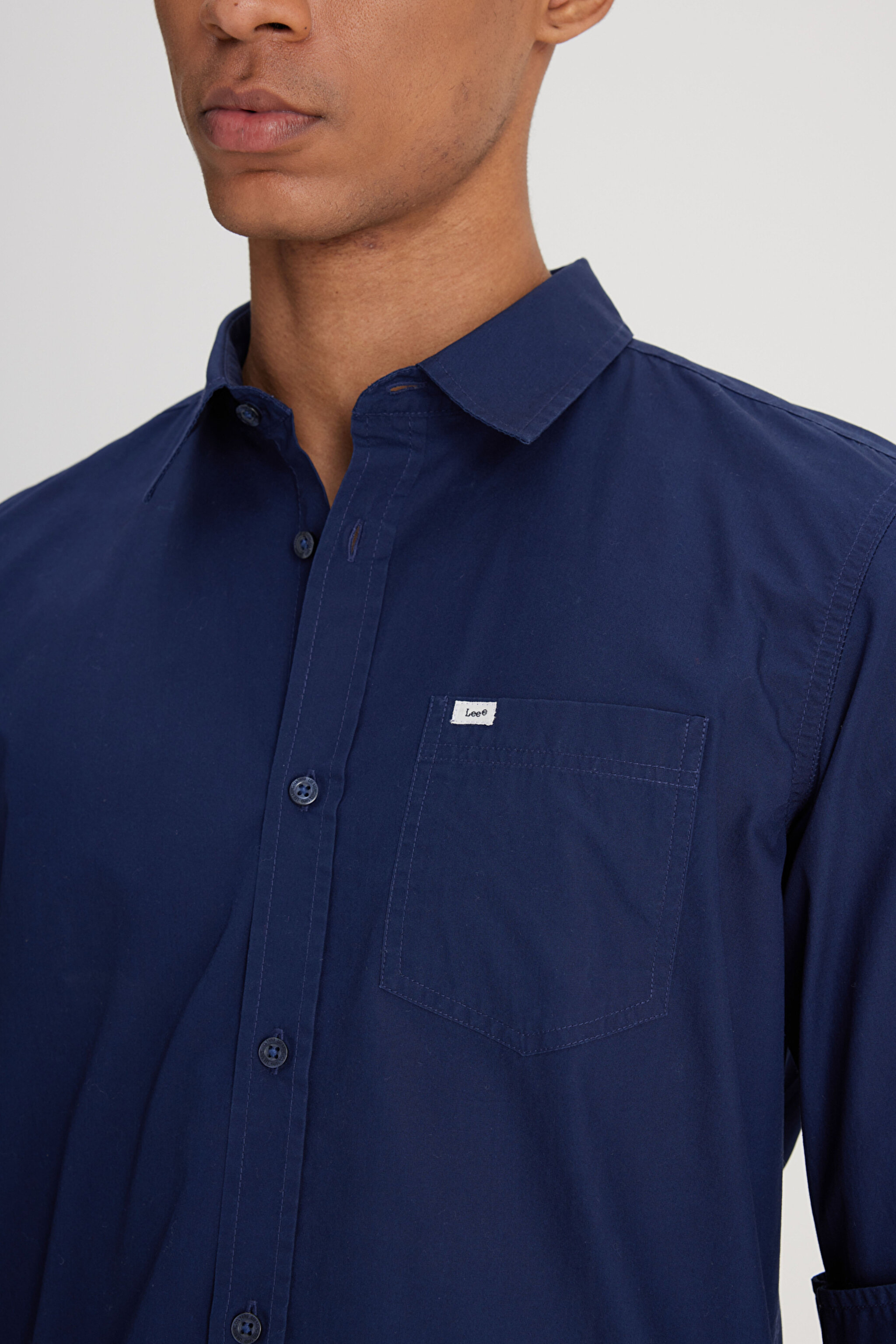 Regular Fit Normal Kesim %100 Pamuk Lacivert Gömlek - Navy-L241274410 (görsel 5)