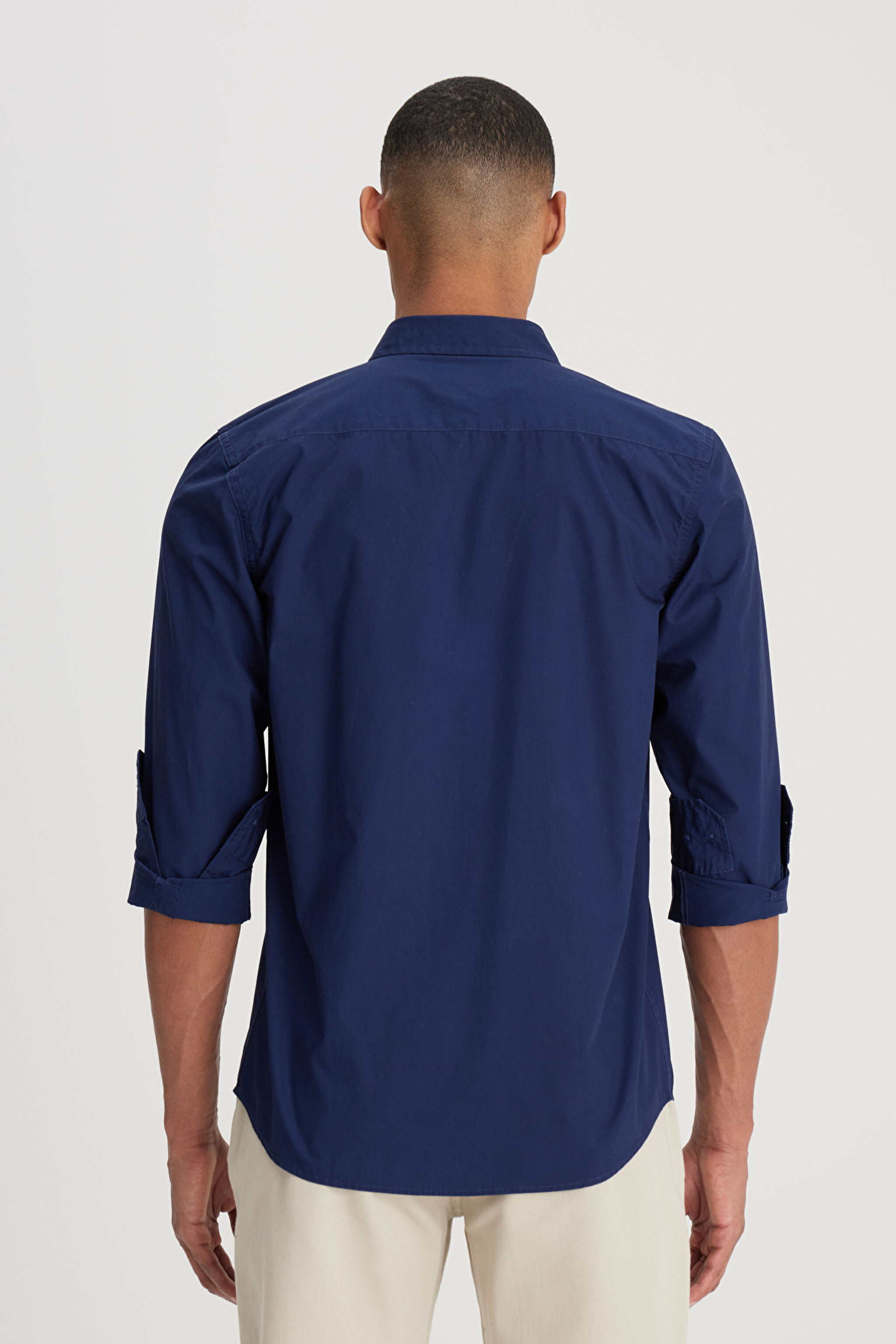 Regular Fit Normal Kesim %100 Pamuk Lacivert Gömlek - Navy-L241274410 (görsel 6)