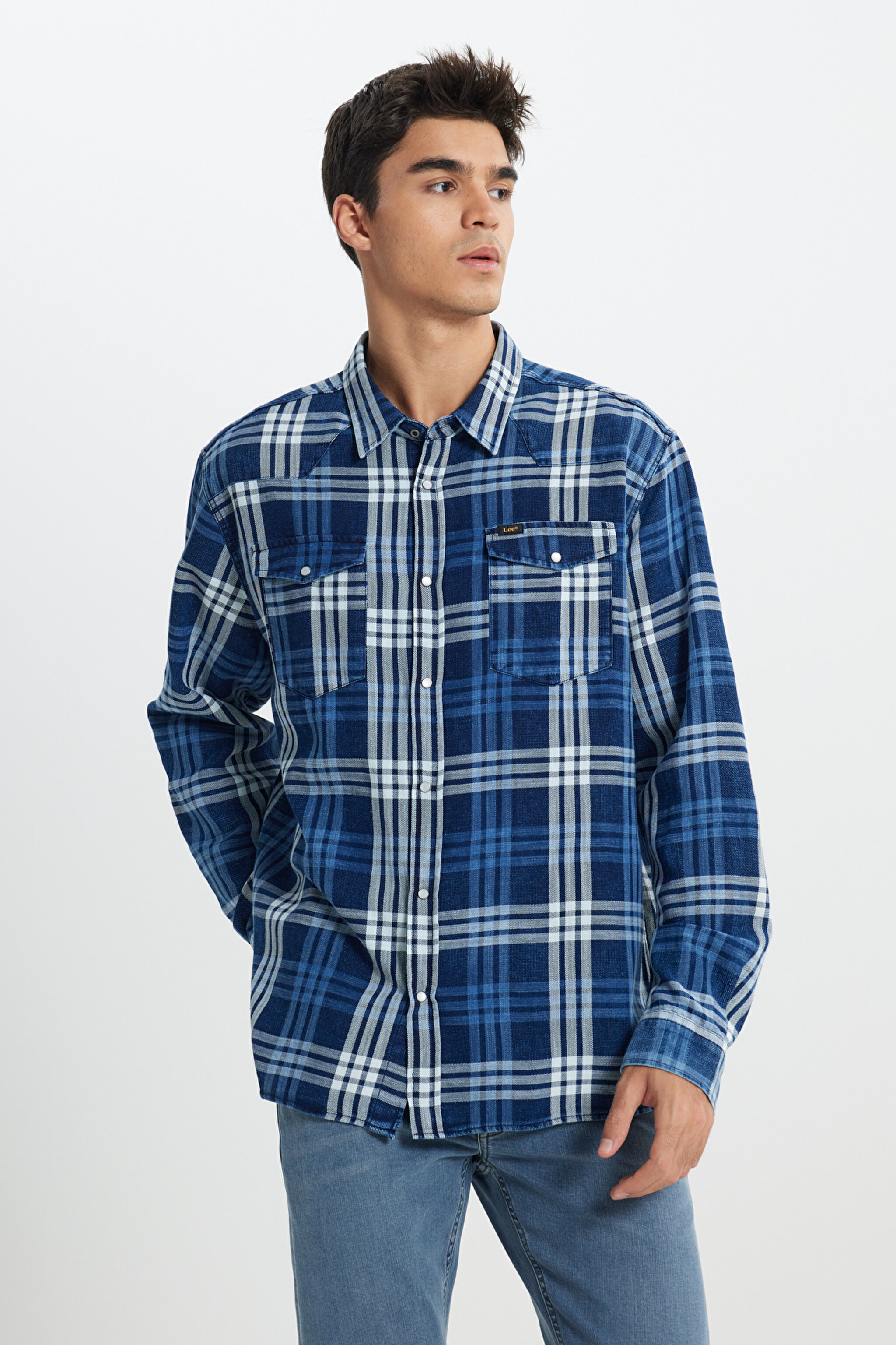 Loose Fit Rahat Kesim Lacivert Gömlek - İndigo-L241277TF