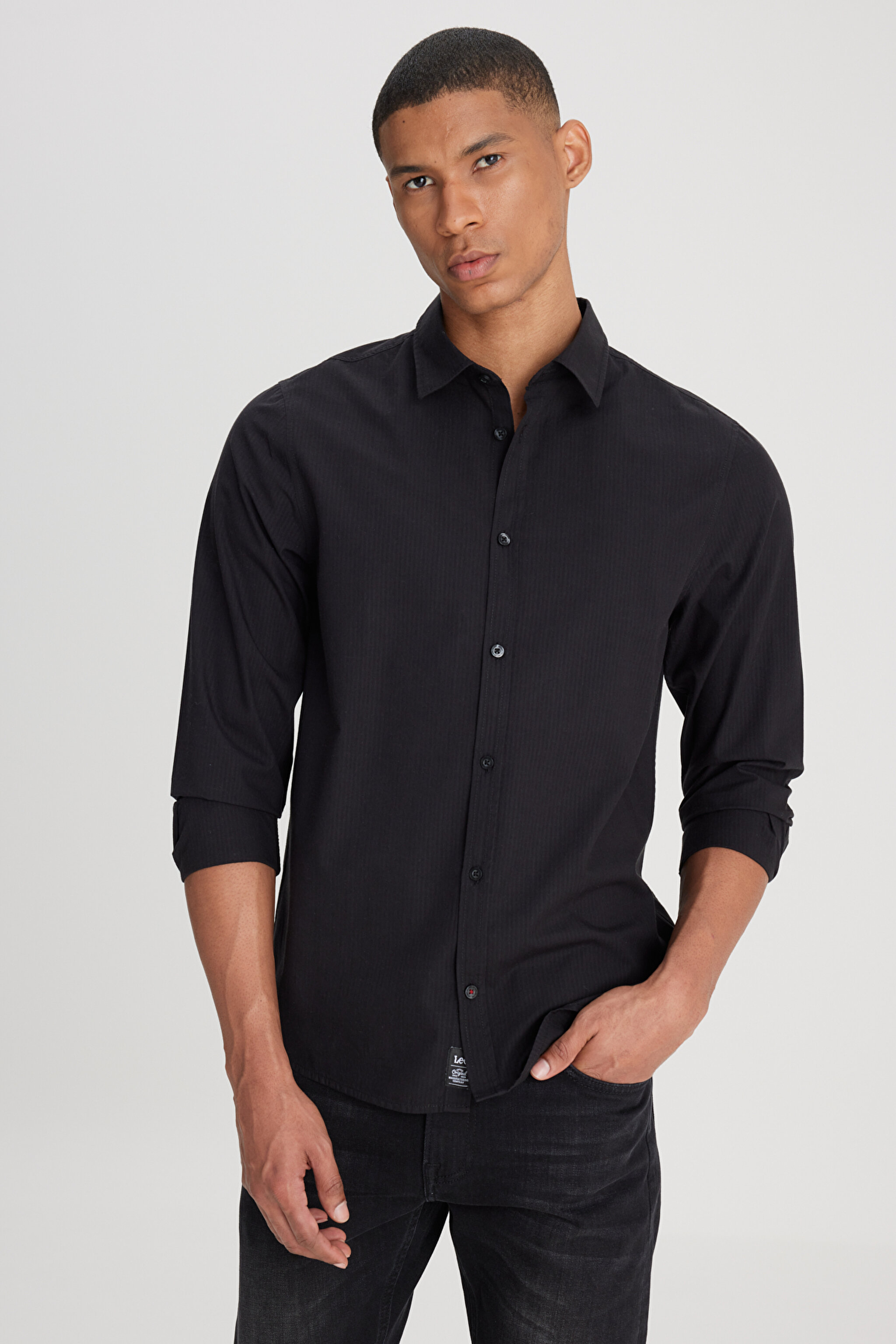 Regular Fit Normal Kesim %100 Pamuk Siyah Gömlek - Black-L241286001 (görsel 2)
