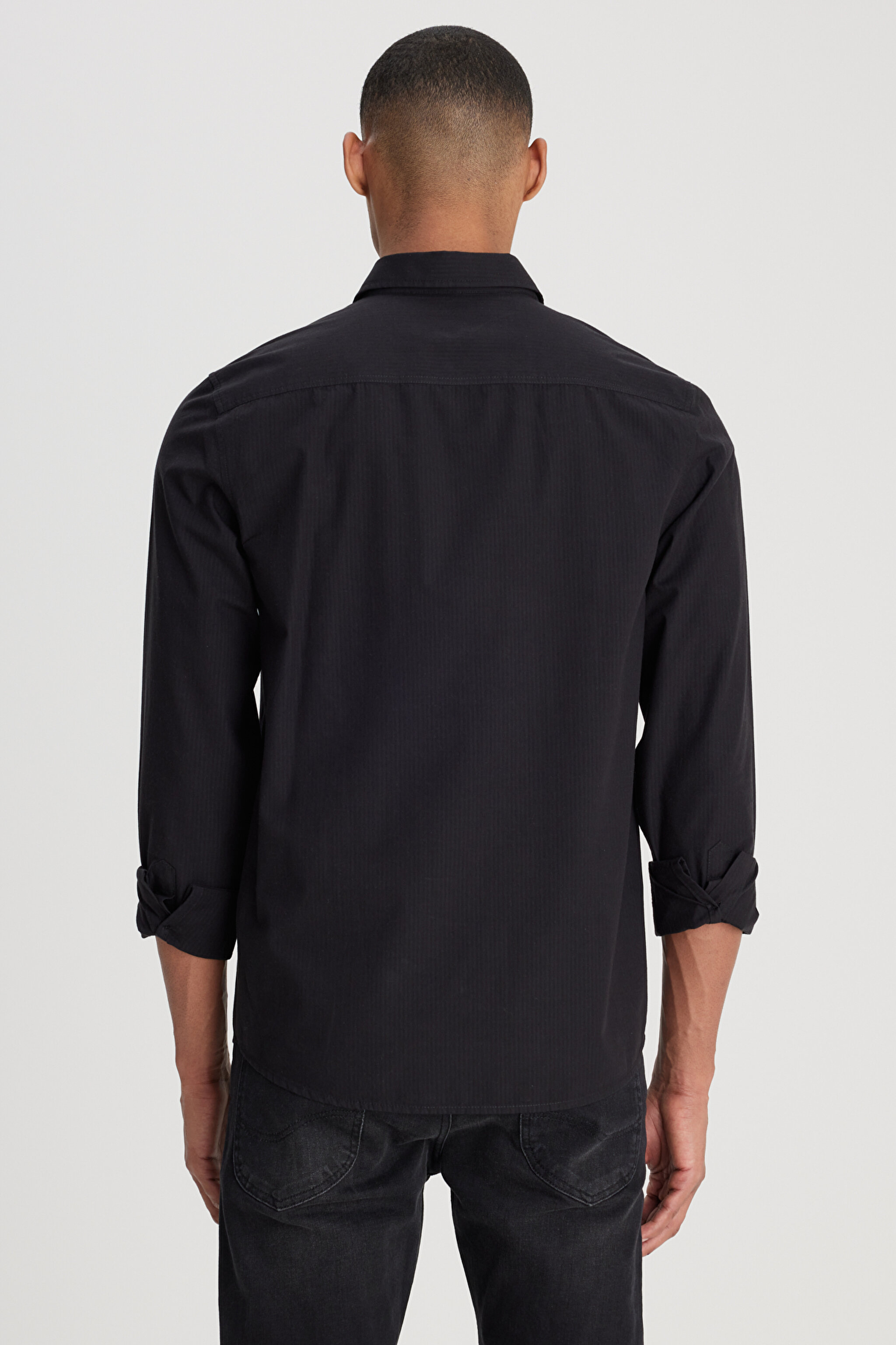 Regular Fit Normal Kesim %100 Pamuk Siyah Gömlek - Black-L241286001 (görsel 6)