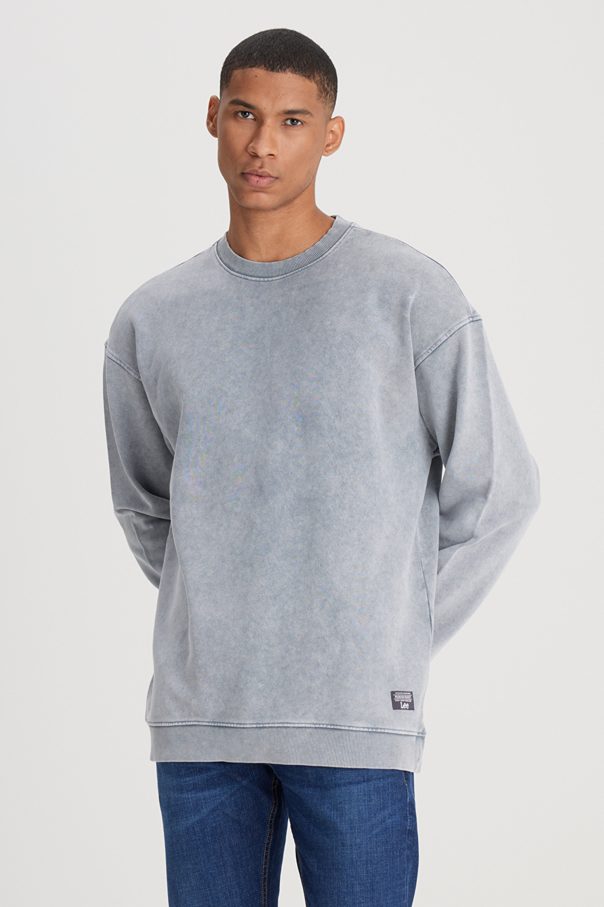 Loose Fit Rahat Kesim Bisiklet Yaka %100 Pamuk Gri Sweatshirt