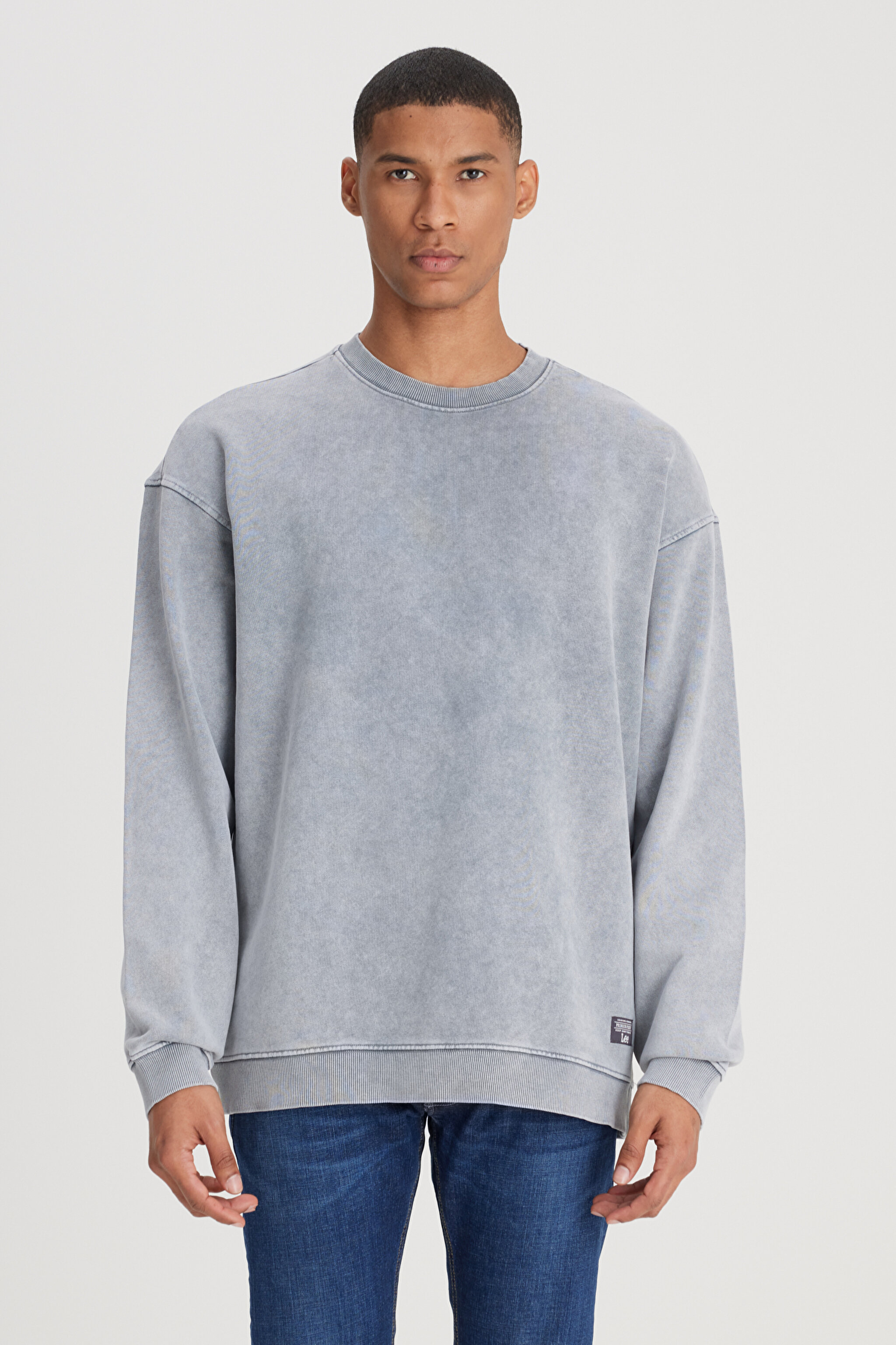 Loose Fit Rahat Kesim Bisiklet Yaka %100 Pamuk Gri Sweatshirt - Gray-L241469035 (görsel 2)