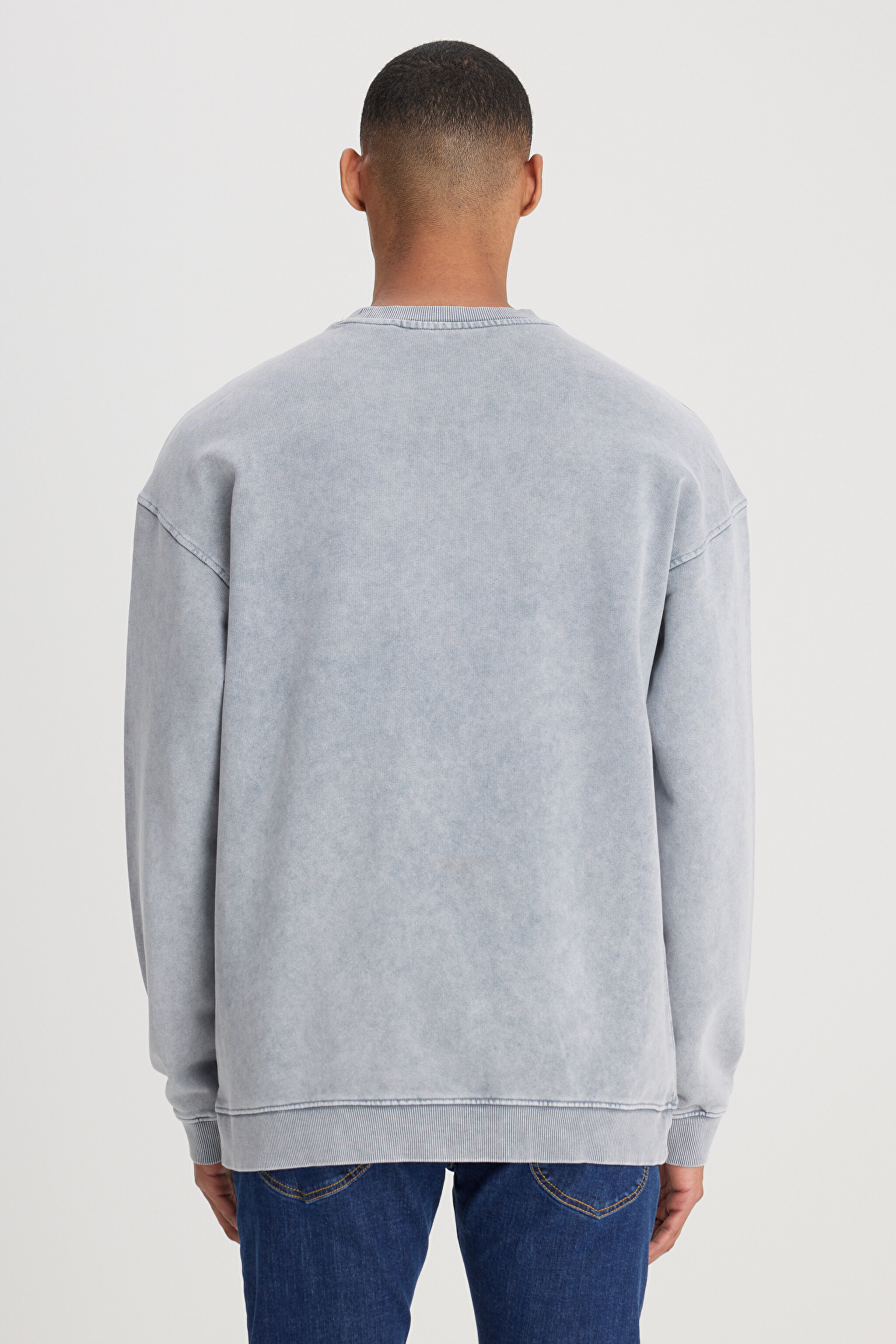 Loose Fit Rahat Kesim Bisiklet Yaka %100 Pamuk Gri Sweatshirt - Gray-L241469035 (görsel 6)
