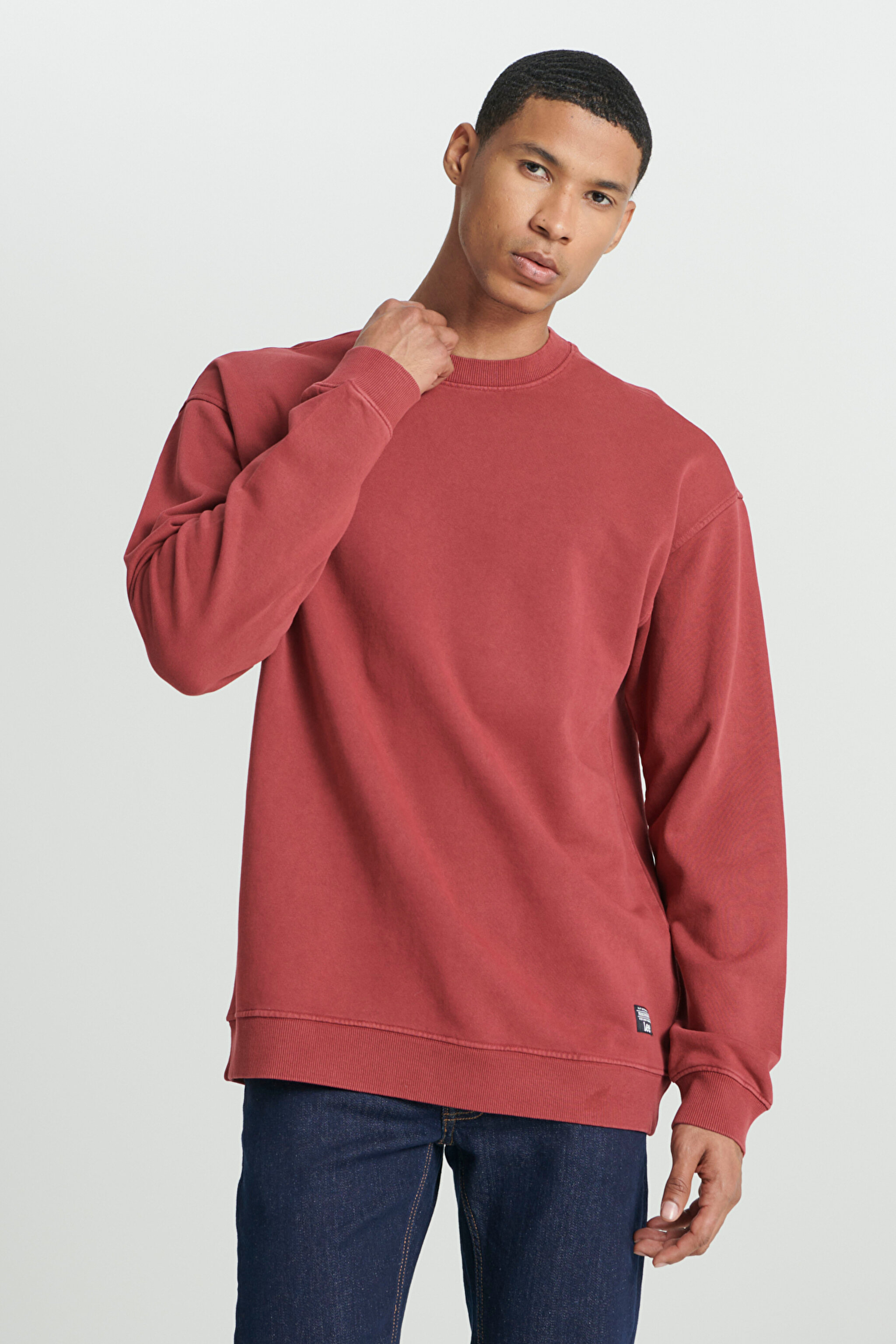 Loose Fit Rahat Kesim Bisiklet Yaka %100 Pamuk Gül Kurusu Sweatshirt - Intuition Grey-L241469A11 (görsel 2)
